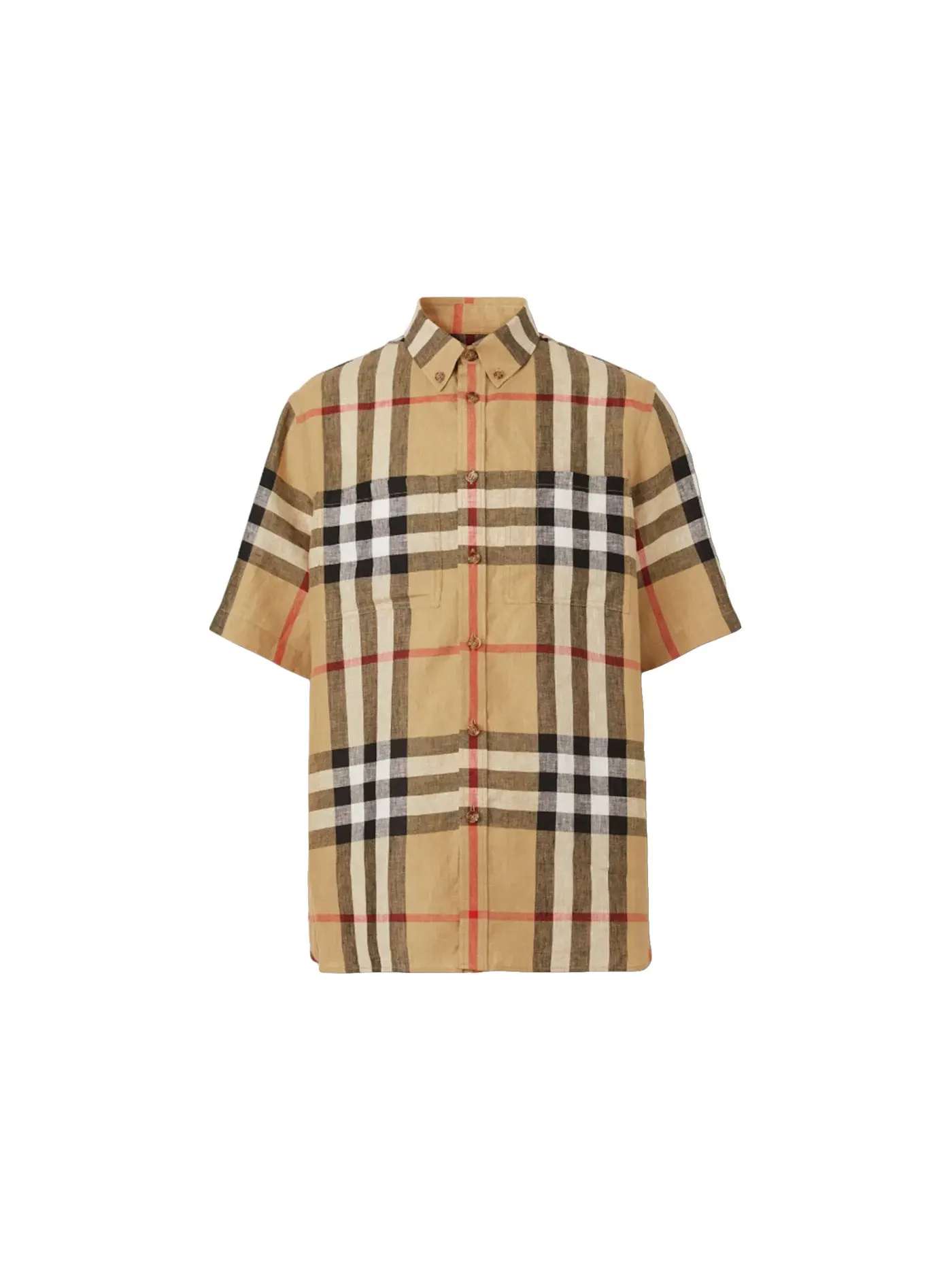 Мужская рубашка с коротким рукавом из льна Oversized Burberry — изображение 1 из 1, бежевый