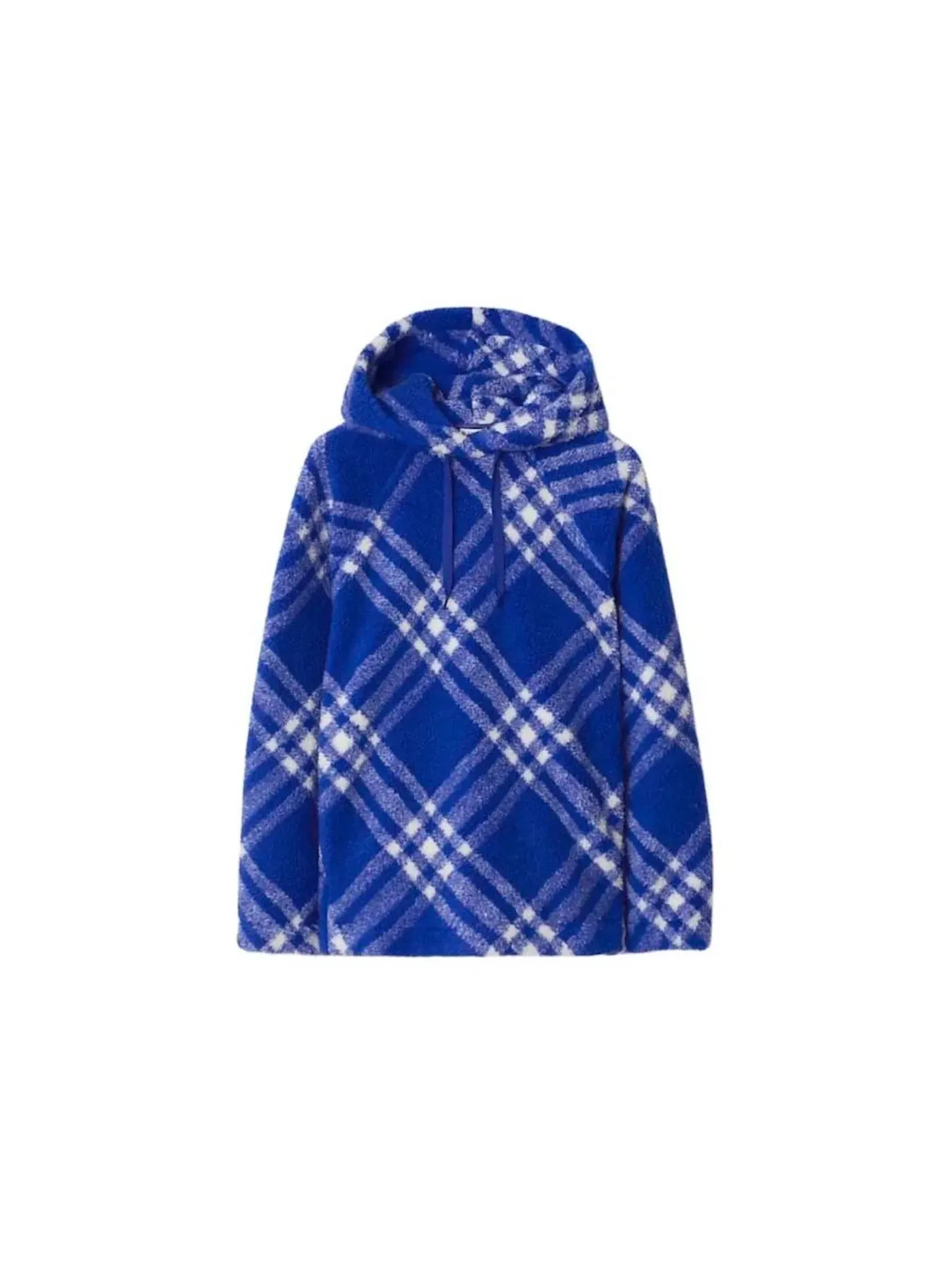 Мужская куртка-худи с принтом Burberry Check Pattern Faux Shearling Hoodie Burberry — изображение 1 из 1, синий/белый