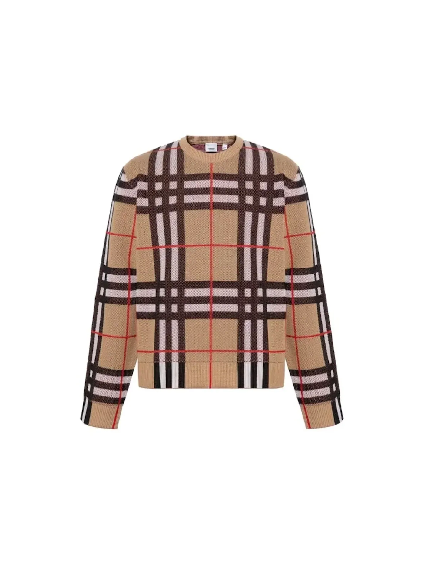 Мужской свитер с круглым вырезом в клетку Burberry Sweater — изображение 1 из 1, бежевый