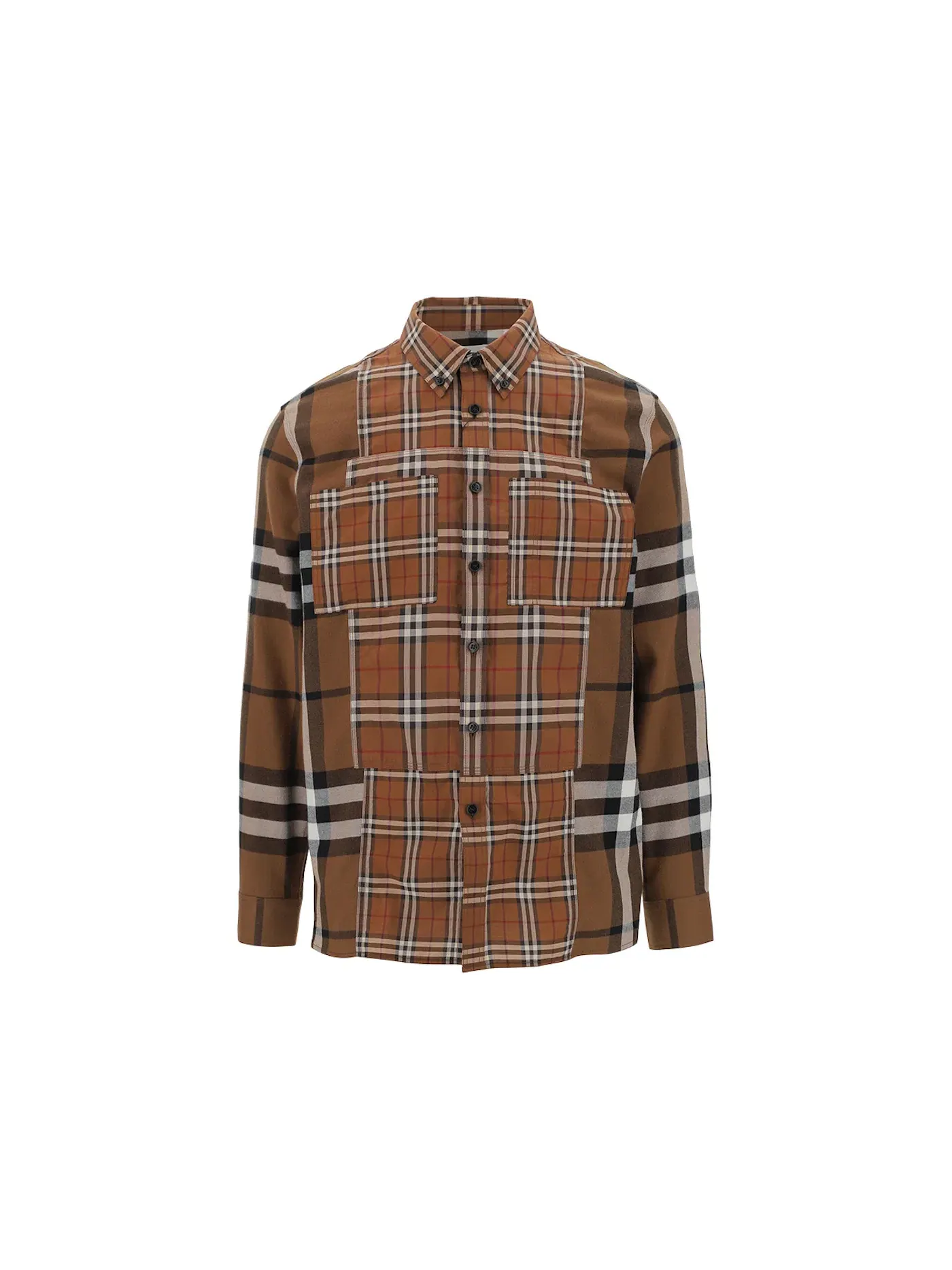 Мужская рубашка из ткани с принтом Burberry — изображение 1 из 2, коричневый