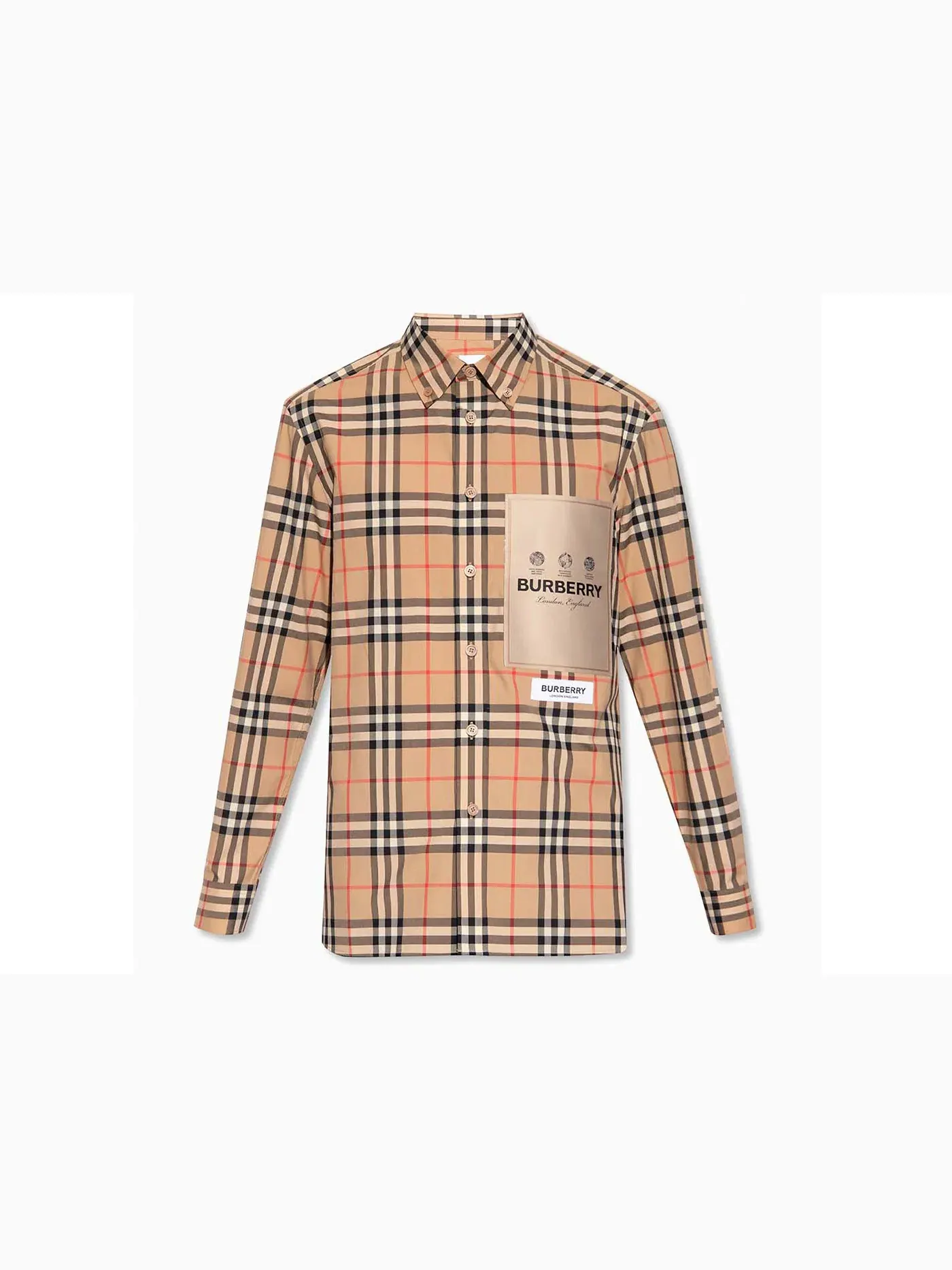 Мужская рубашка с принтом Cuthbert Checked Burberry — изображение 1 из 2, бежевый