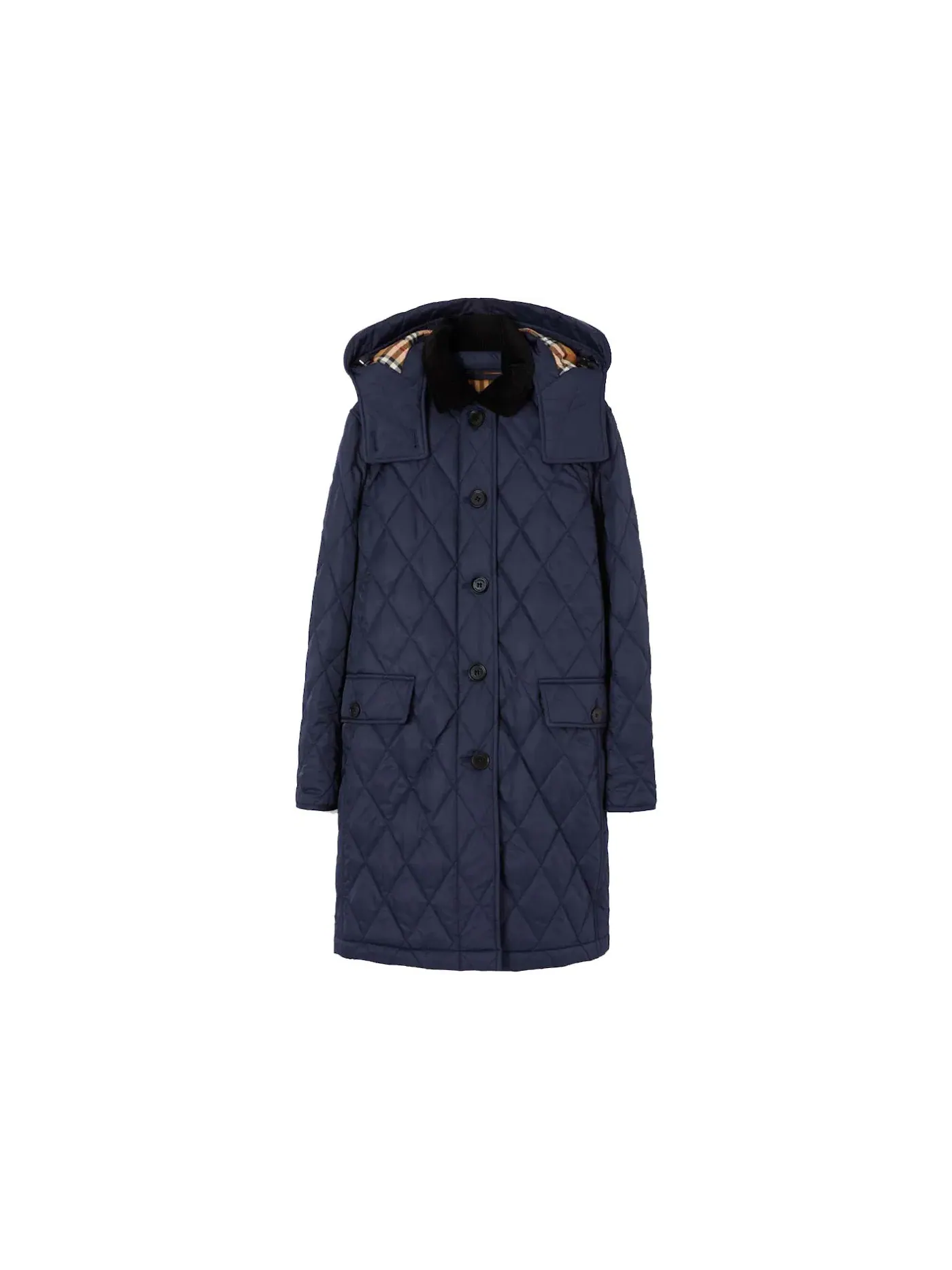 Женское пальто Diamond Quilted с отстегивающимся капюшоном Burberry — изображение 1 из 1, темно-синий