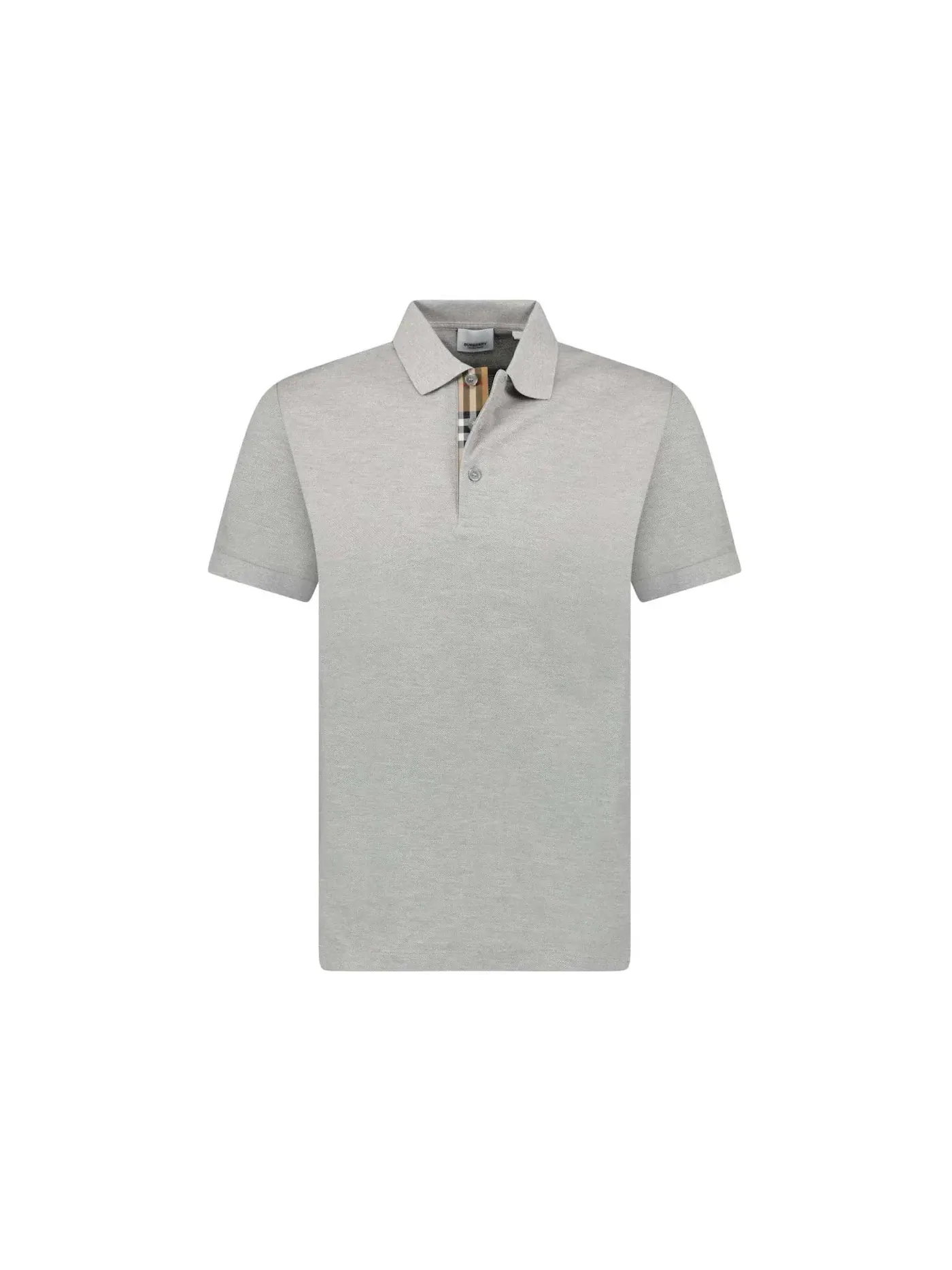 Мужское поло с принтом Burberry Hartford Check Placket Polo Grey — изображение 1 из 2