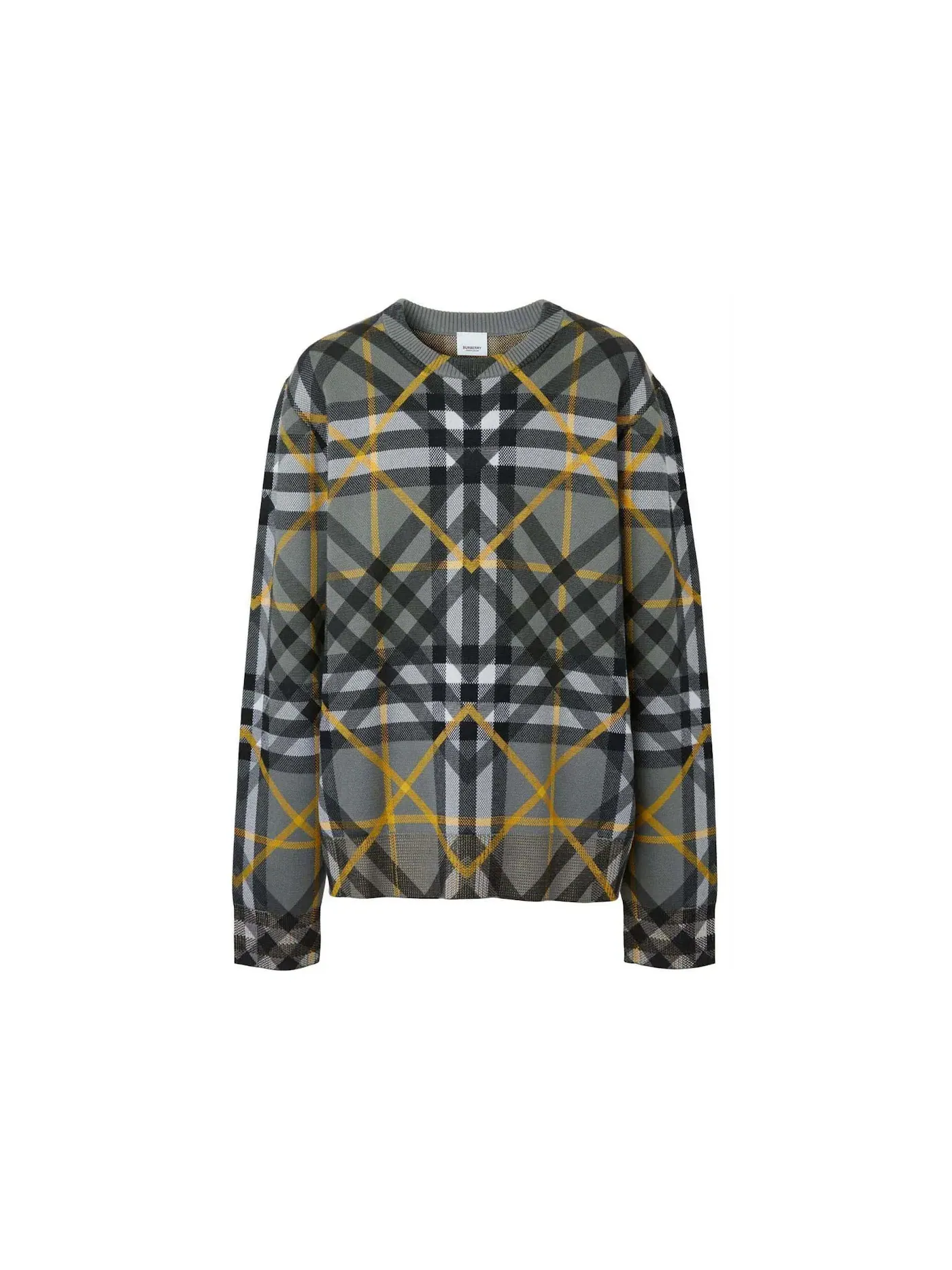 Мужской джемпер из жаккардового хлопка с клетчатым слоем Burberry — изображение 1 из 1, серый