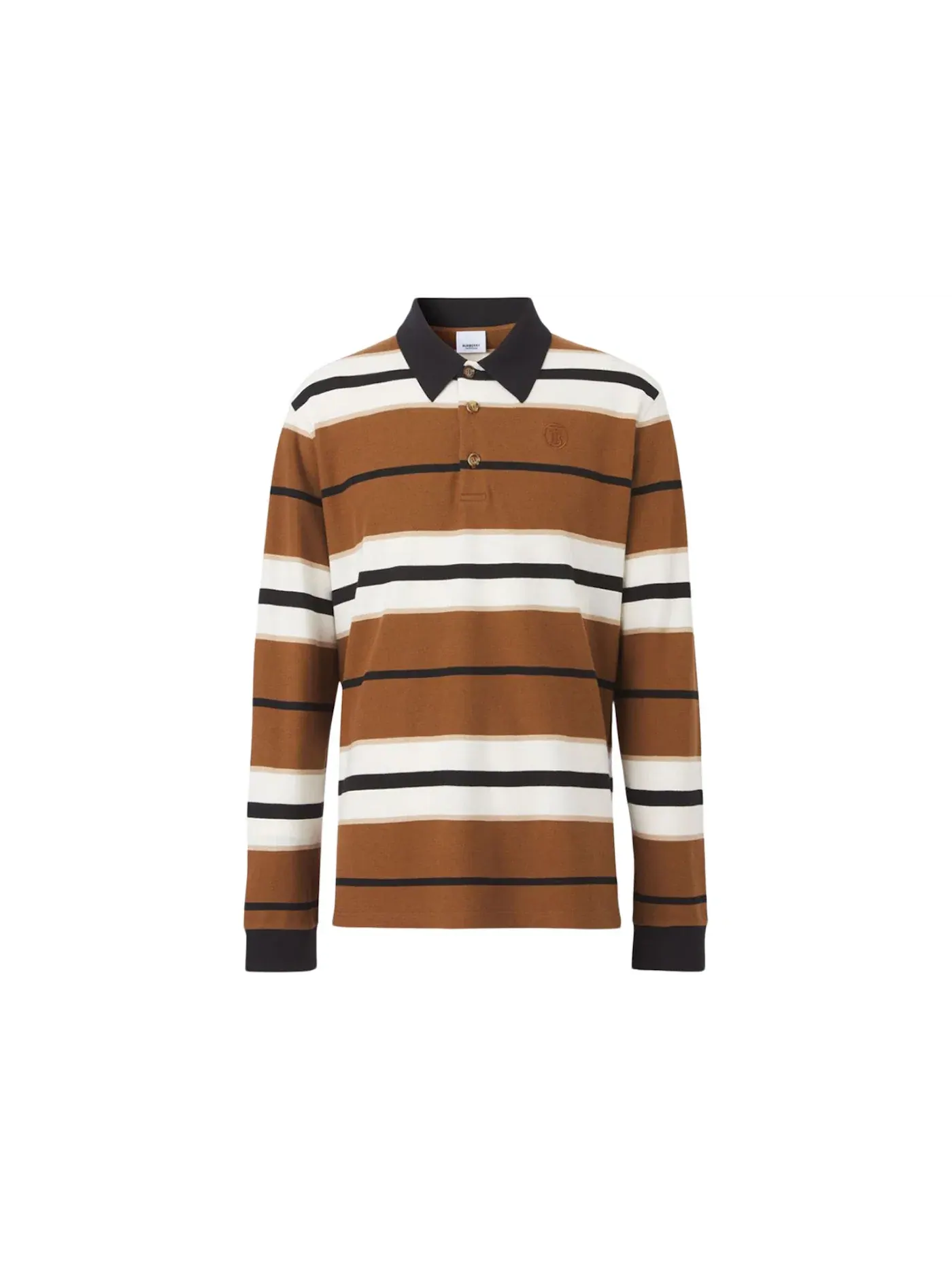 Мужская рубашка-поло с длинным рукавом с монограммой Burberry — изображение 1 из 1, коричневый белый черный