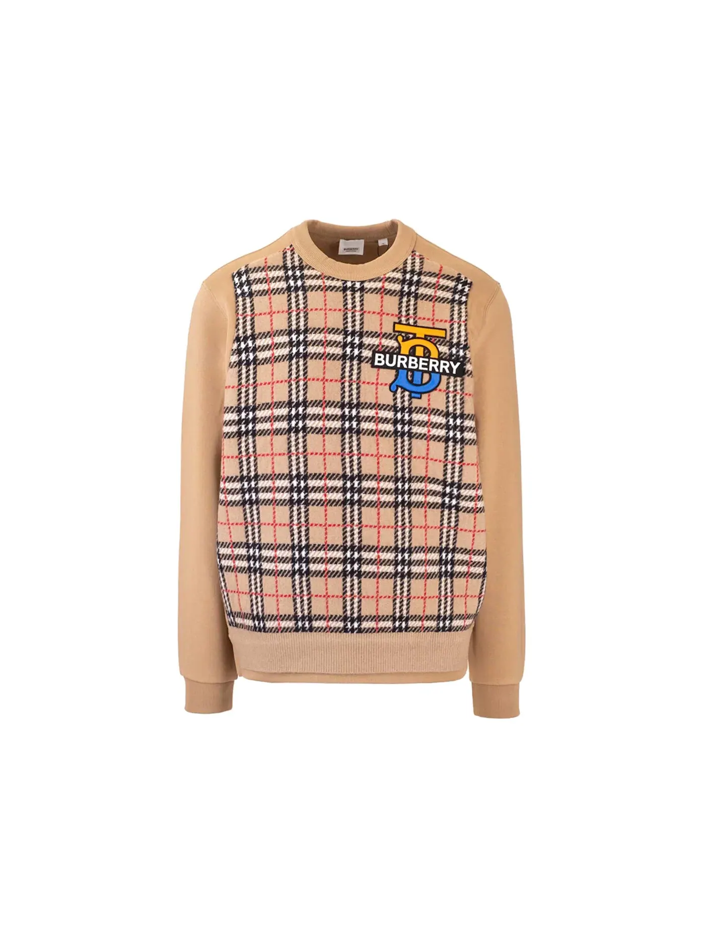 Мужской свитшот с принтом Burberry Monogram Motif Check Panel — изображение 1 из 2, бежевый