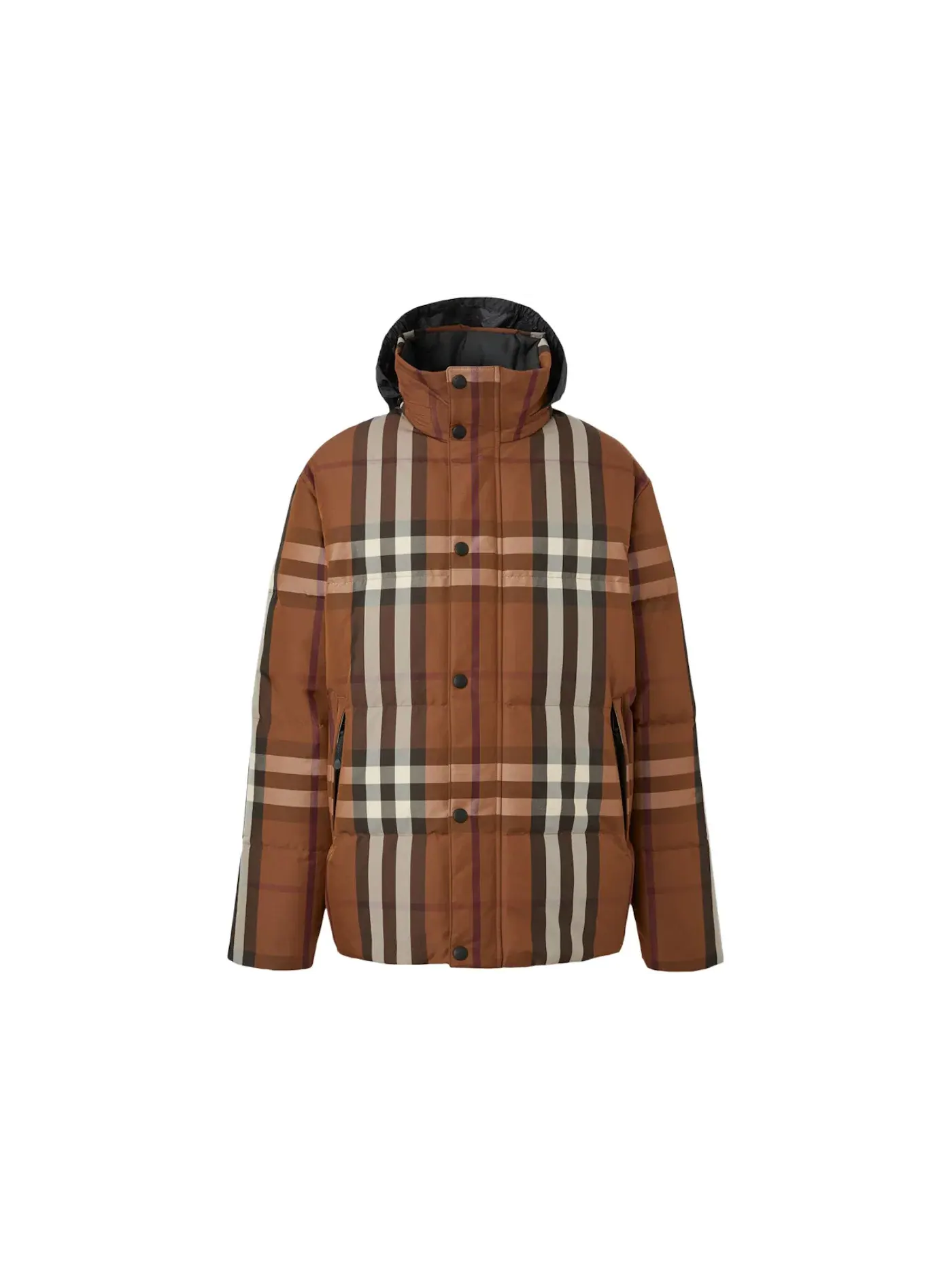 Мужская куртка-пуховик из нейлона с капюшоном двусторонняя клетчатая Burberry — изображение 1 из 2, темный коричневый