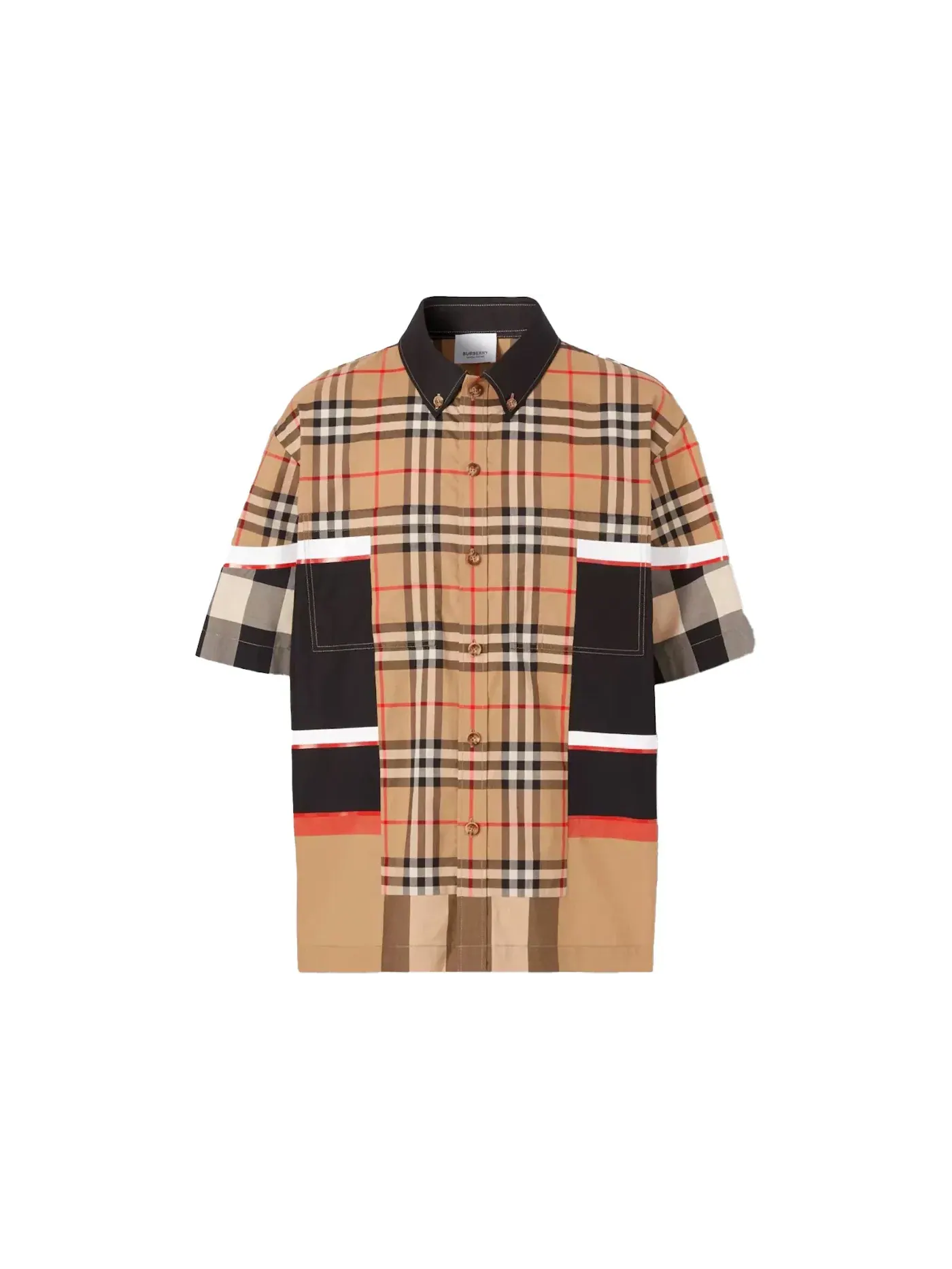 Мужская рубашка с коротким рукавом Patchwork Check Shirt Burberry — изображение 1 из 1, бежевый