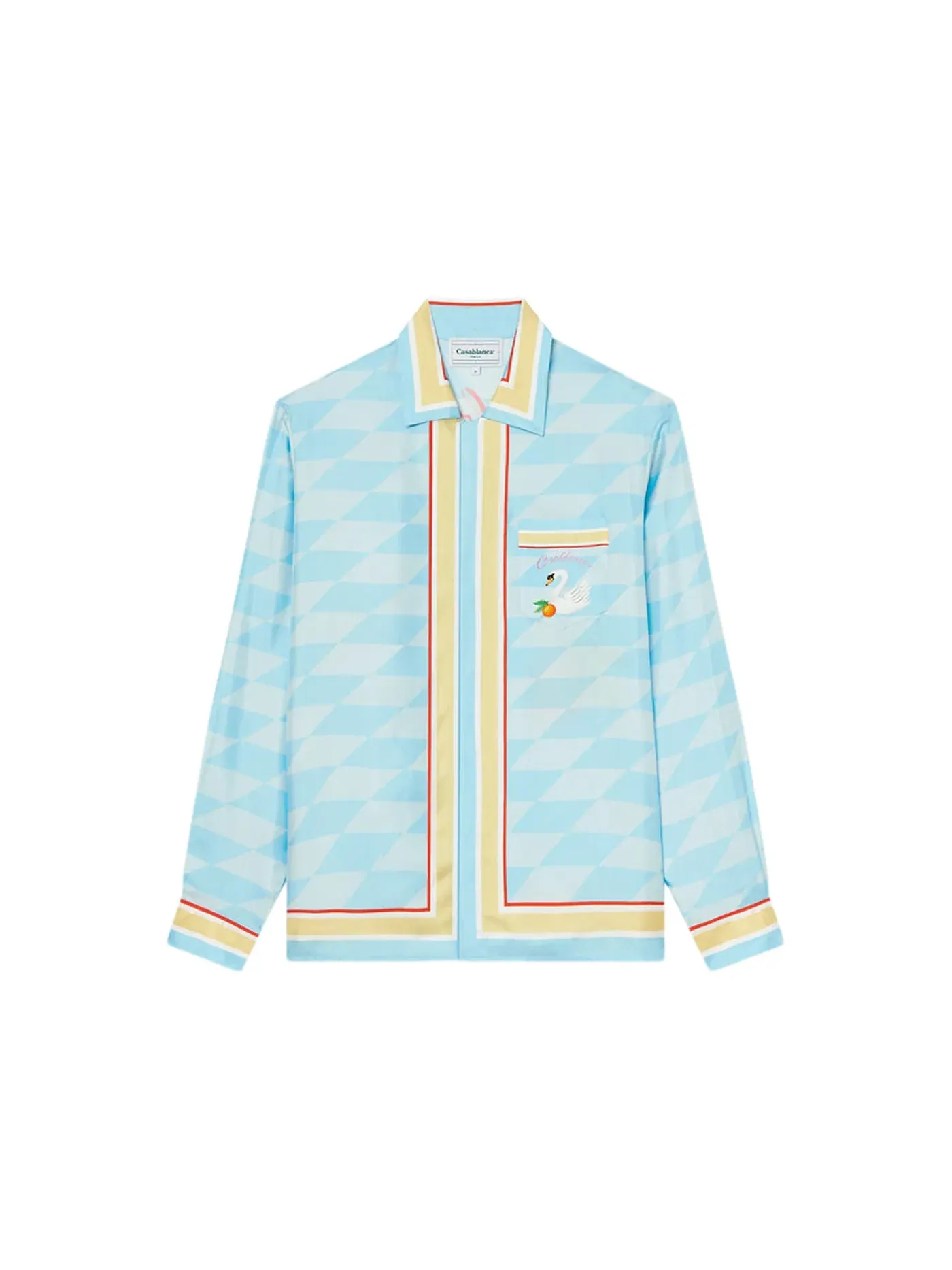 Мужская рубашка с принтом Casablanca Damiers Et Cygne Bleu Silk Twill Shirt — изображение 1 из 2