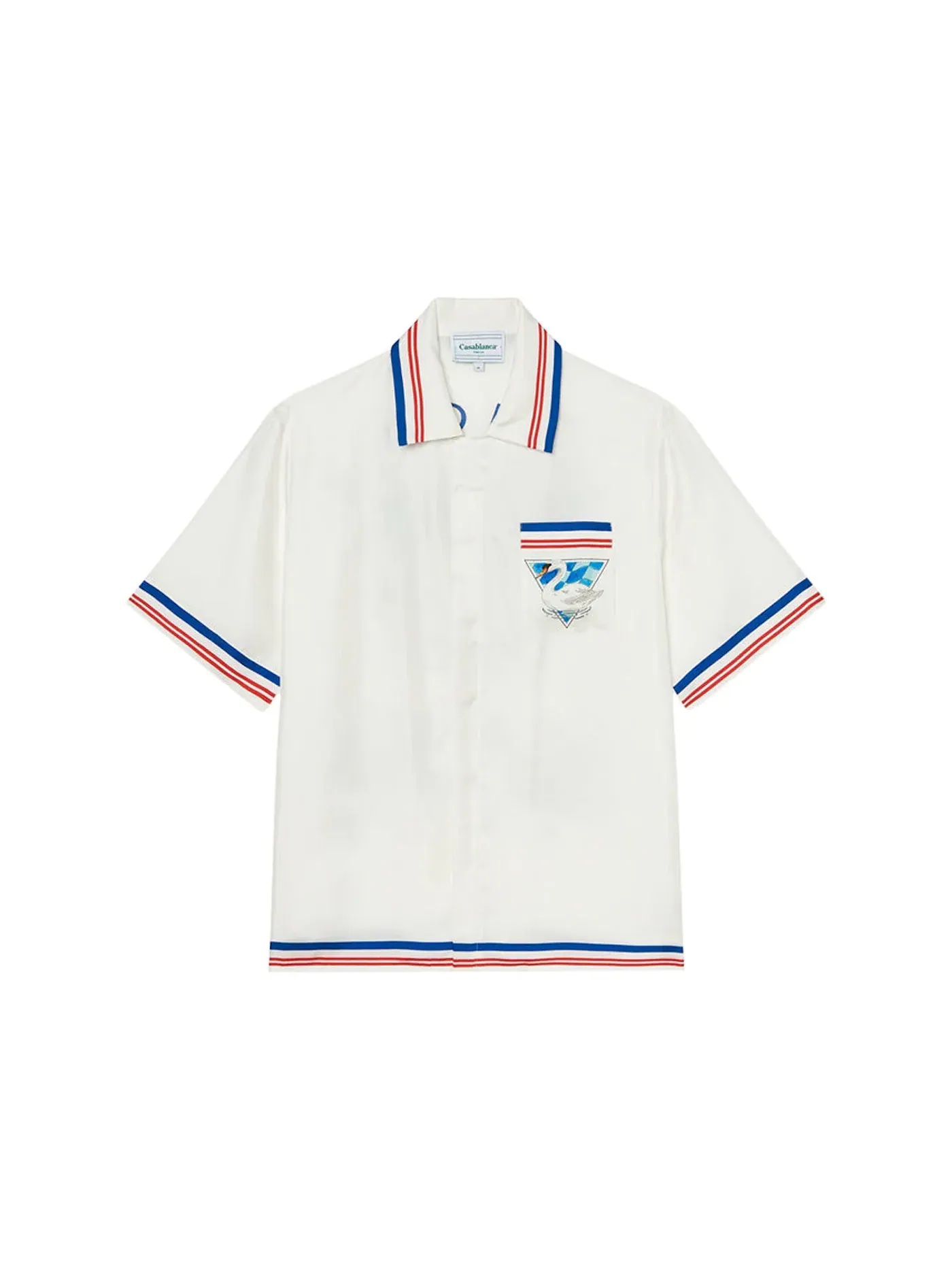 Мужская рубашка с принтом Casablanca Par Avion Silk Shirt — изображение 1 из 2, белый/синий/красный