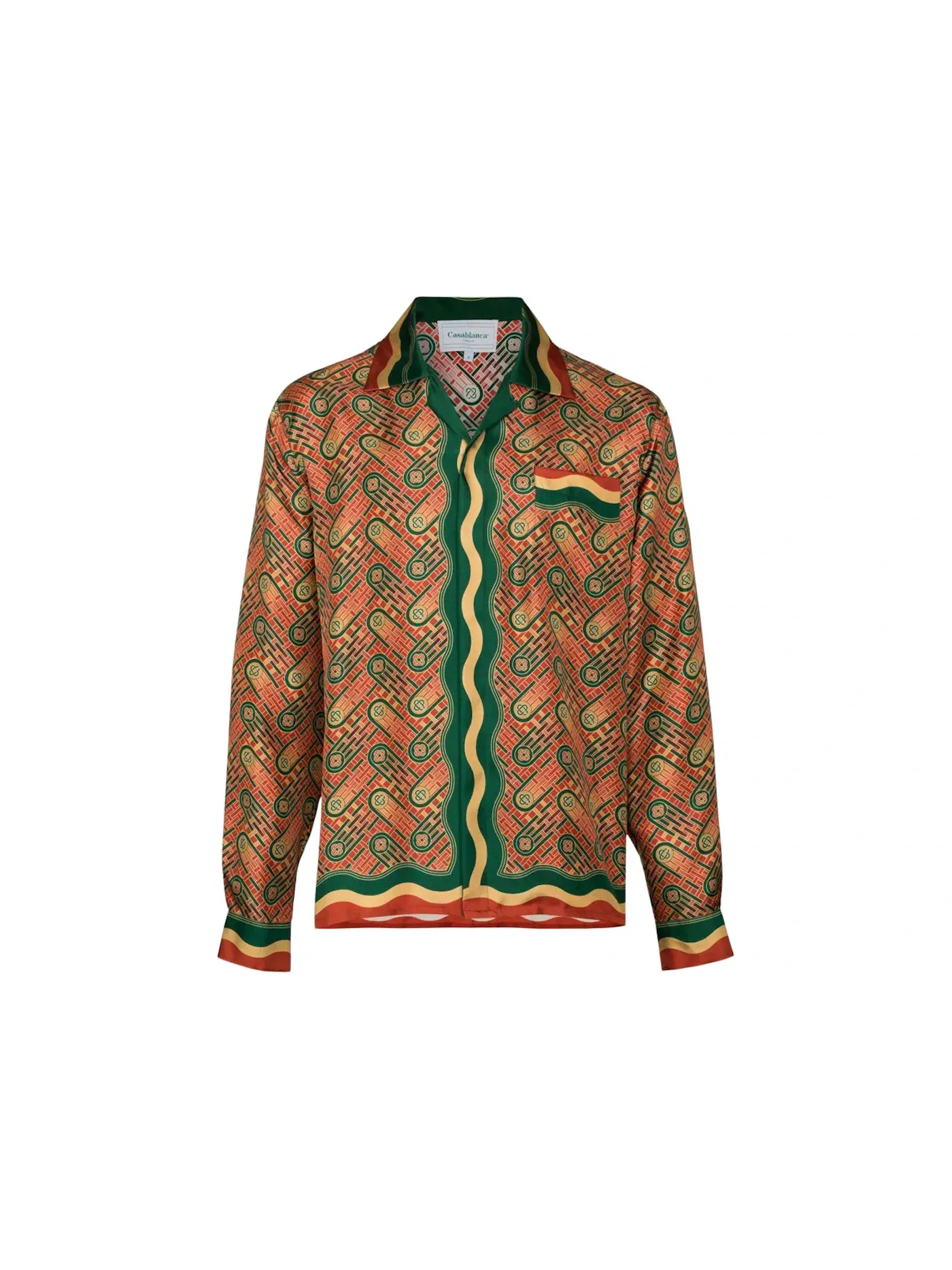 Мужская рубашка с принтом Casablanca Ping Pong Monogram Silk Shirt — изображение 1 из 1, бордовый/мульти