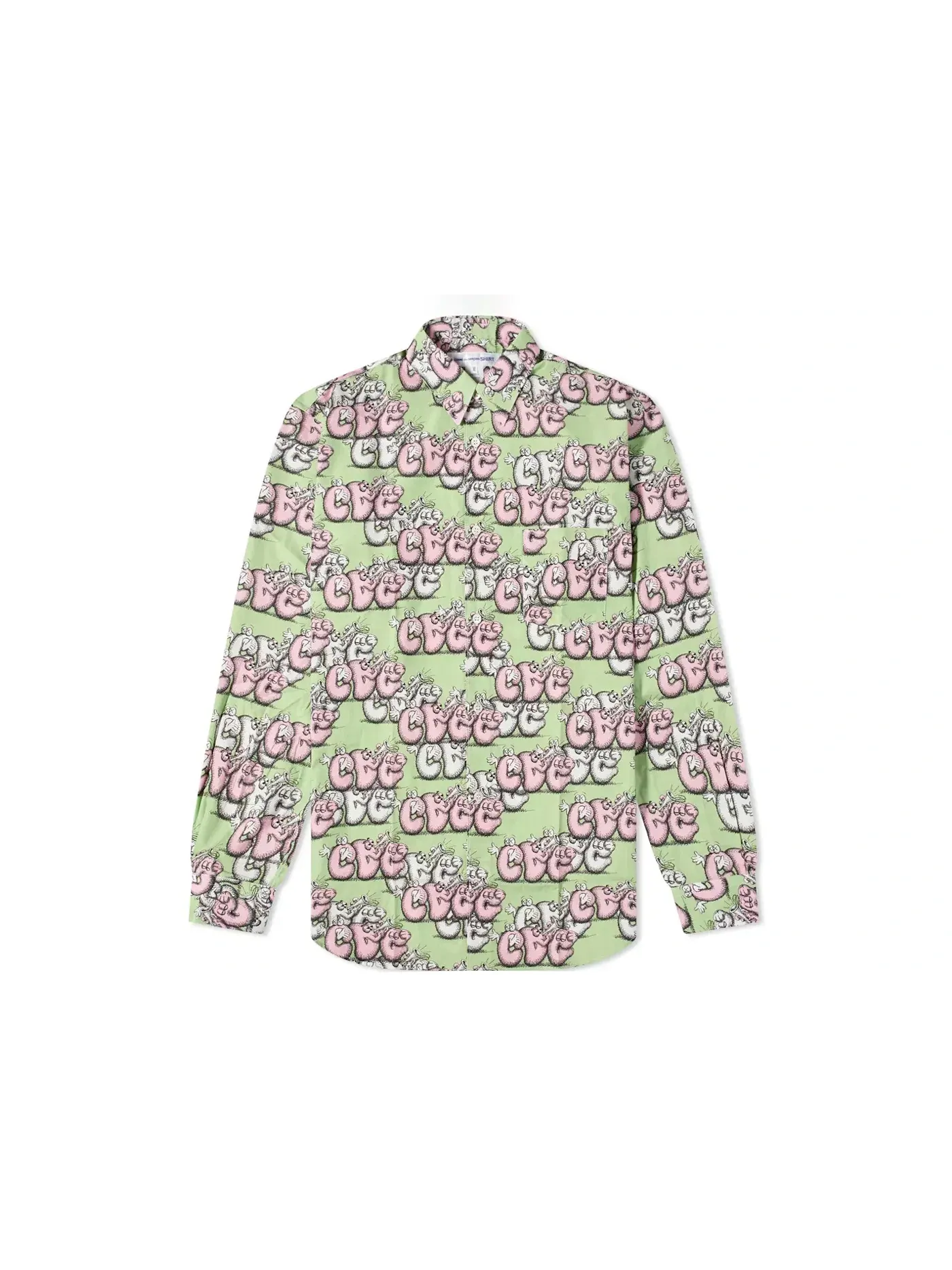 Мужская рубашка с принтом CDG Shirt x KAWS Classic Poplin Comme des Garcons — изображение 1 из 1, зеленый/розовый