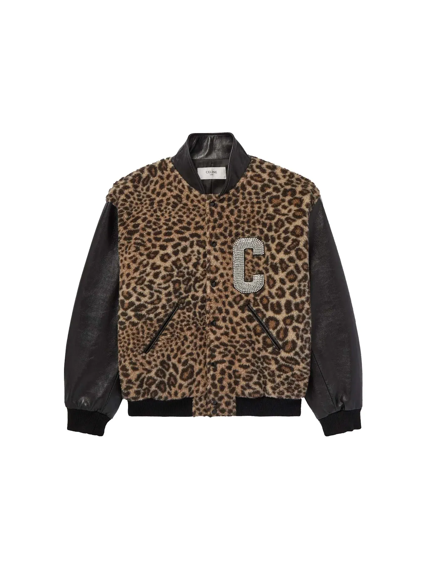 Мужская куртка-бомбер с принтом Celine Crystal-Embellished Leopard-Print Bomber Jacket — изображение 1 из 1, коричневый