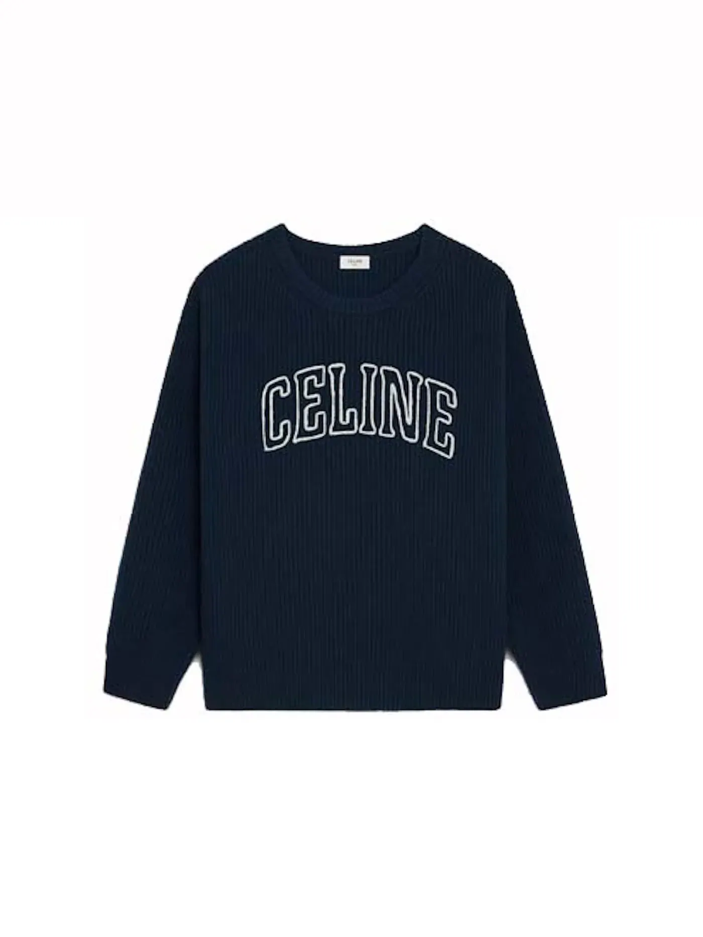 Мужской свитер оверсайз ребристый из шерсти Celine — изображение 1 из 1, темно-синий
