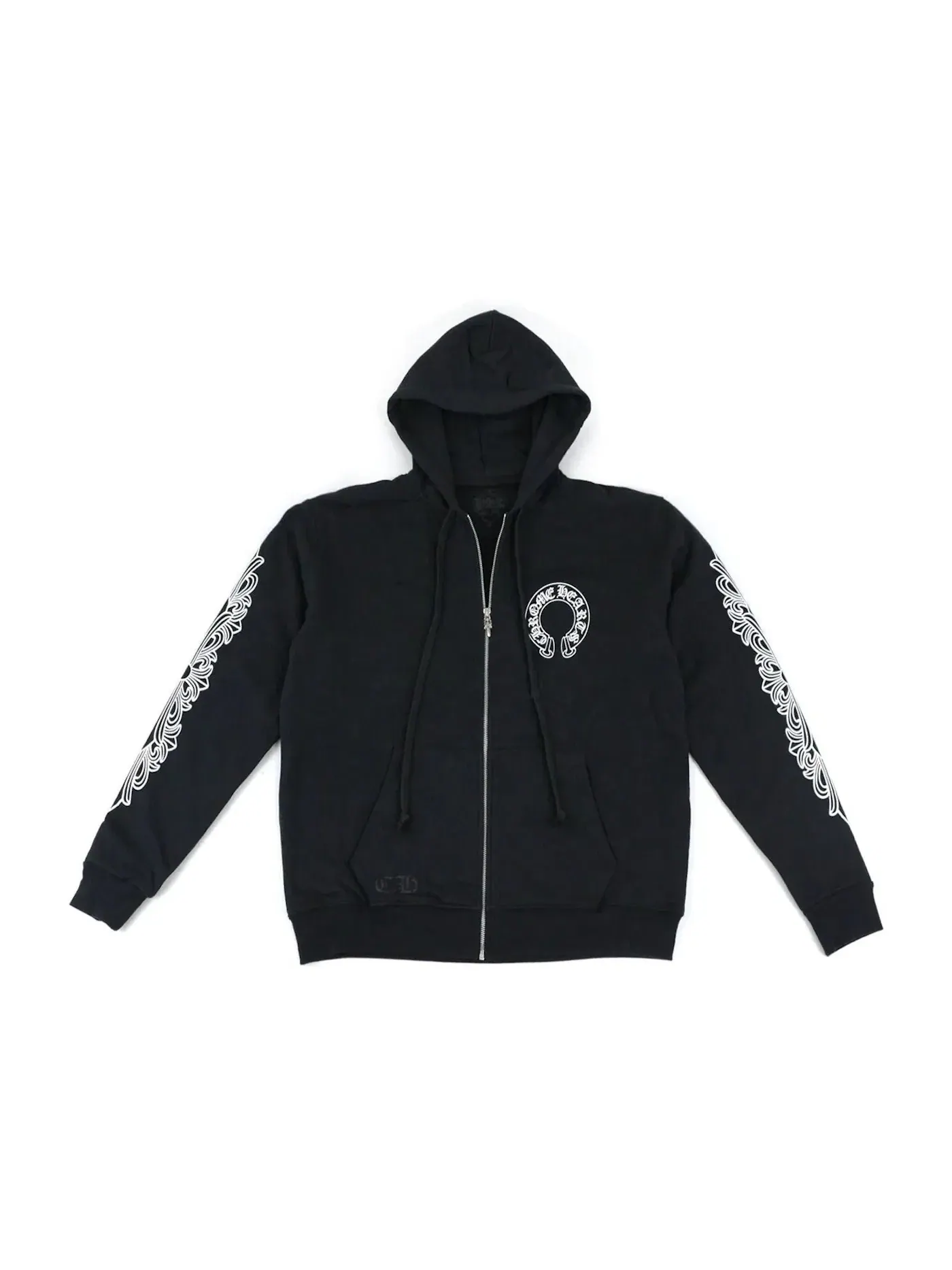 Мужская худи с принтом Chrome Hearts Horseshoe Floral Cross Sleeve Zip Up Hoodie — изображение 2 из 2, черный/белый
