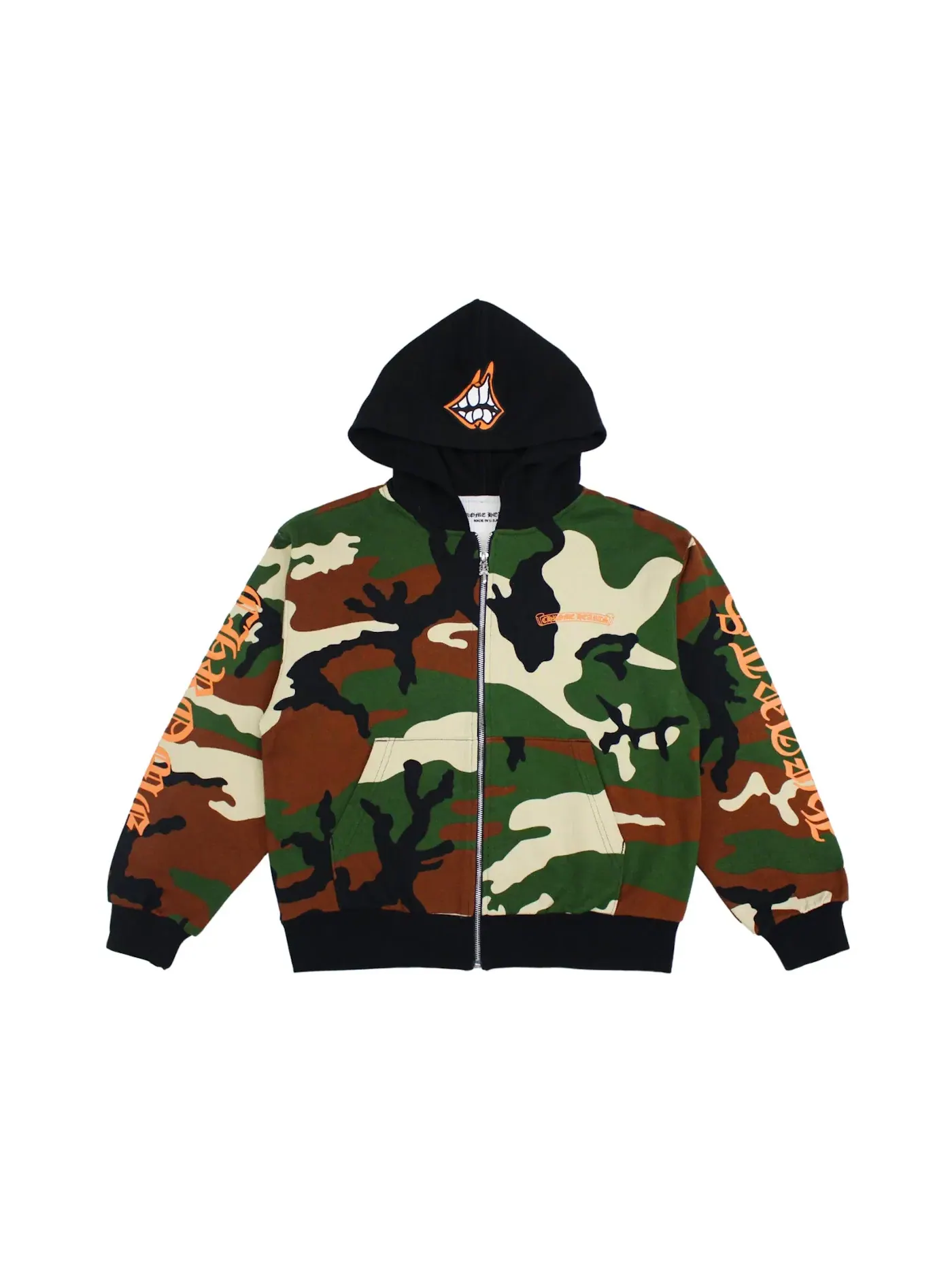 Мужская худи с принтом Camo Chrome Hearts Matty Boy Caution Thermal Zip Up Hoodie — изображение 2 из 2, камуфляж