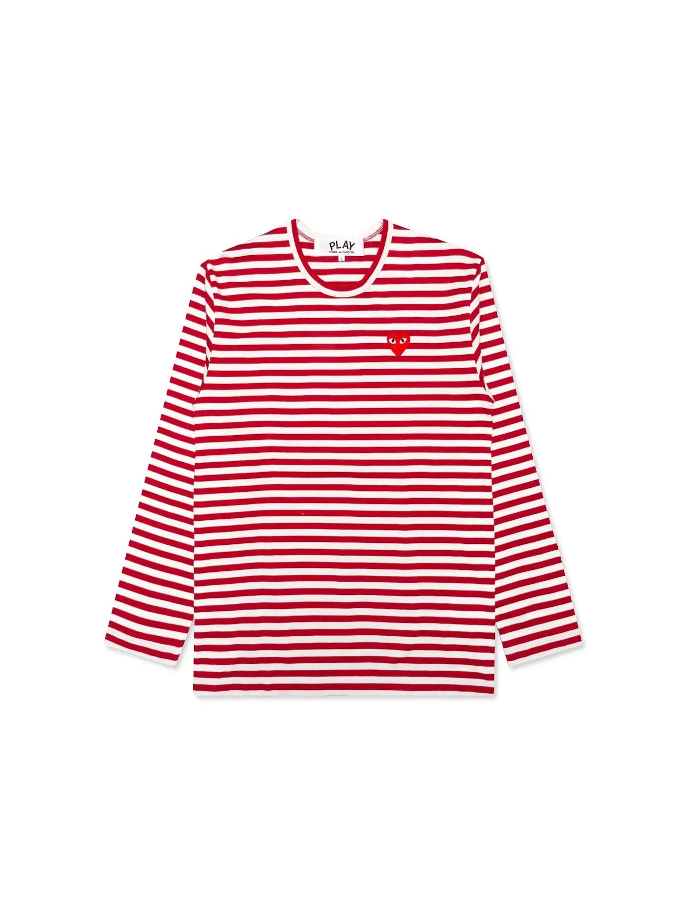 Футболка с длинным рукавом Big Red Heart Striped Comme des Garcons PLAY — изображение 1 из 2, красный/белый