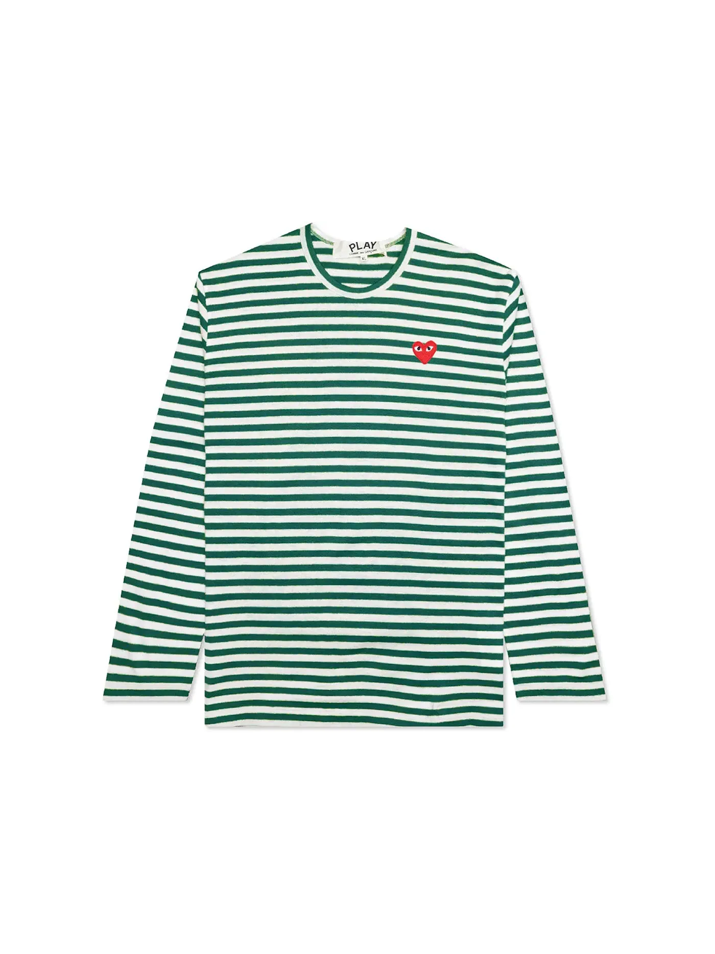 Футболка с длинным рукавом Comme des Garcons PLAY Big Red Heart Striped L/S — изображение 1 из 2, зеленый/белый