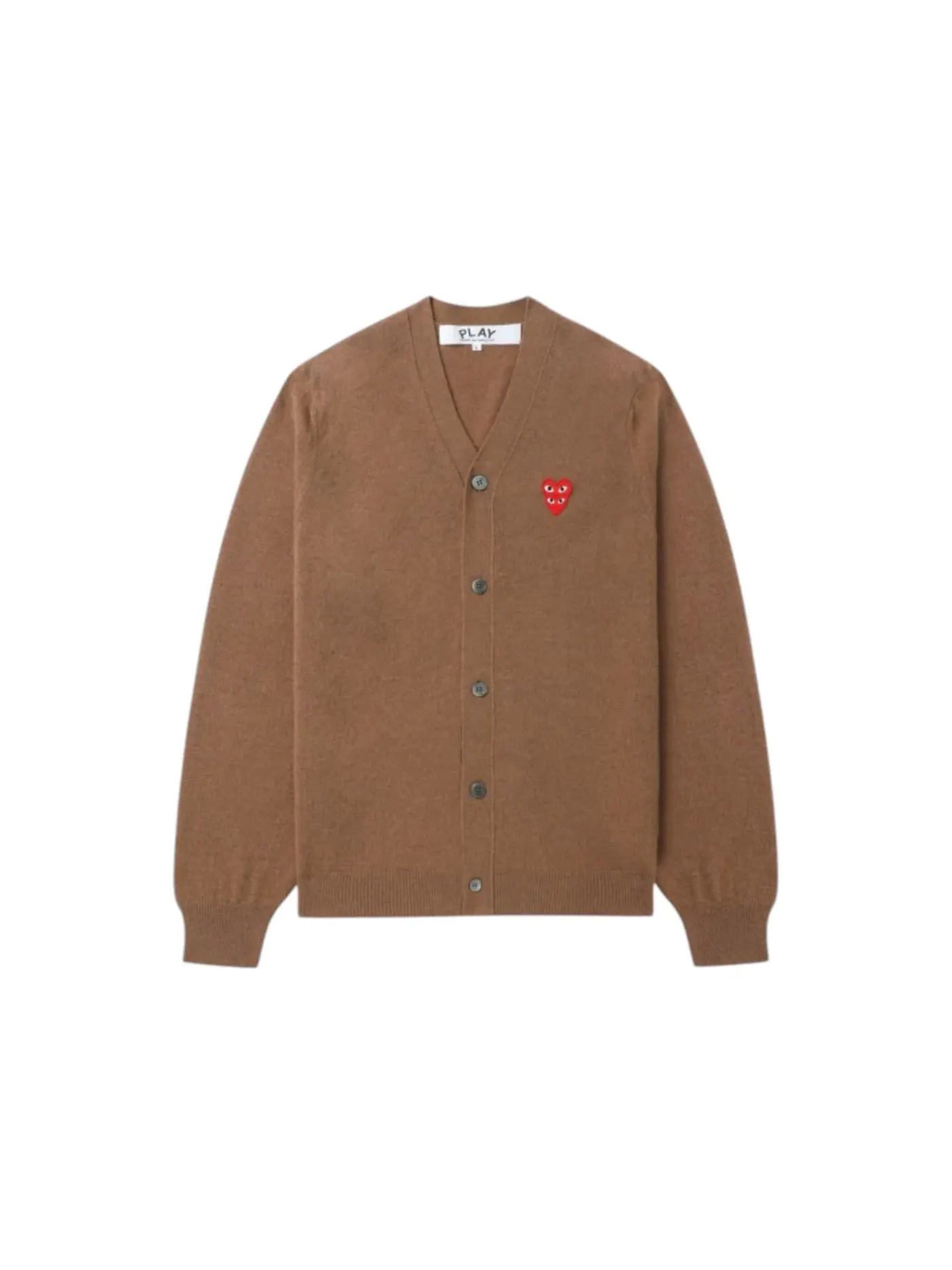 Унисекс кардиган-свитер с V-образным вырезом Merged Heart Emblem Comme des Garcons PLAY — изображение 1 из 1, коричневый