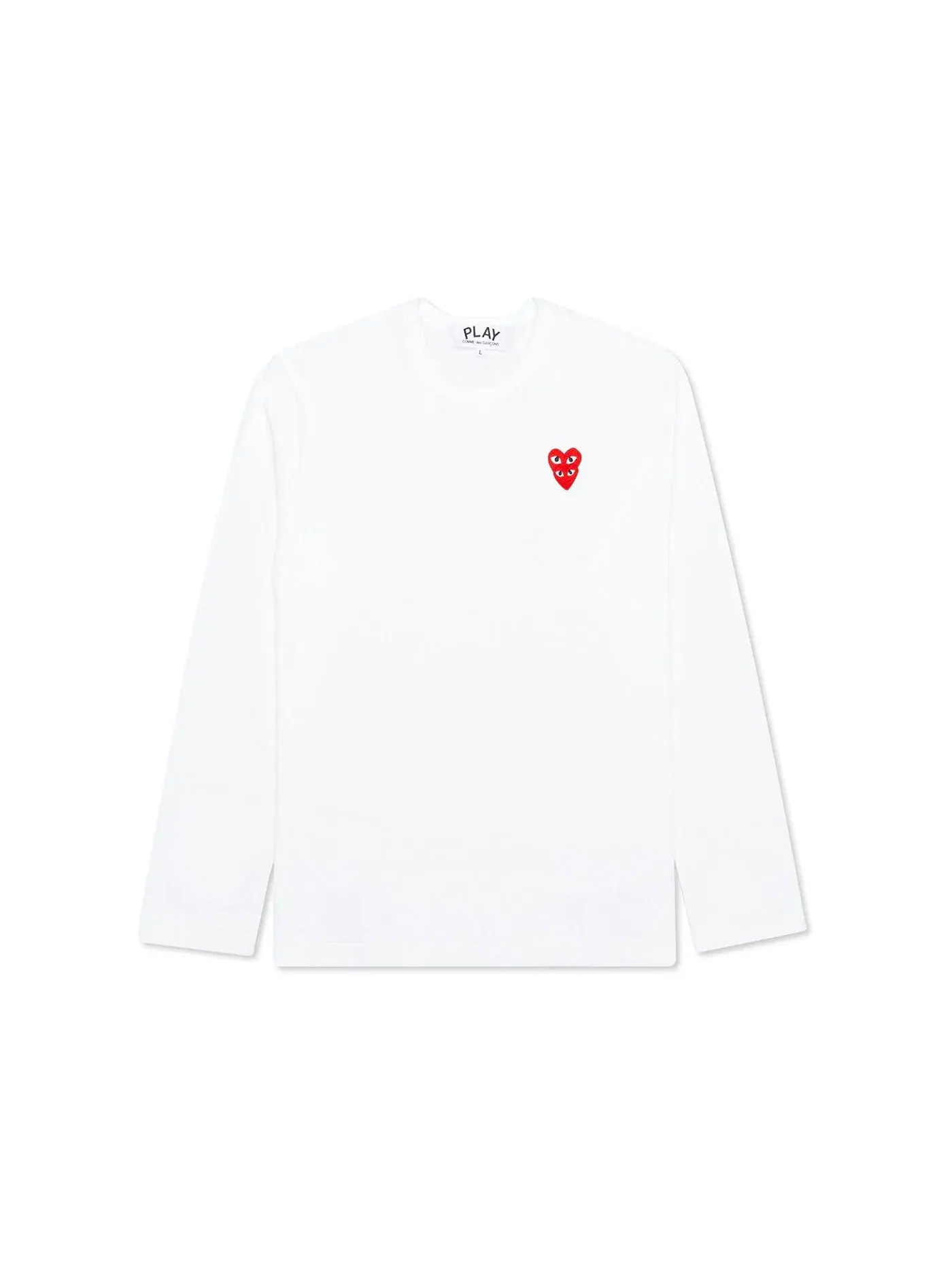 Детская футболка с длинным рукавом с принтом Red Stacked Heart Comme des Garcons PLAY — изображение 1 из 2, белый