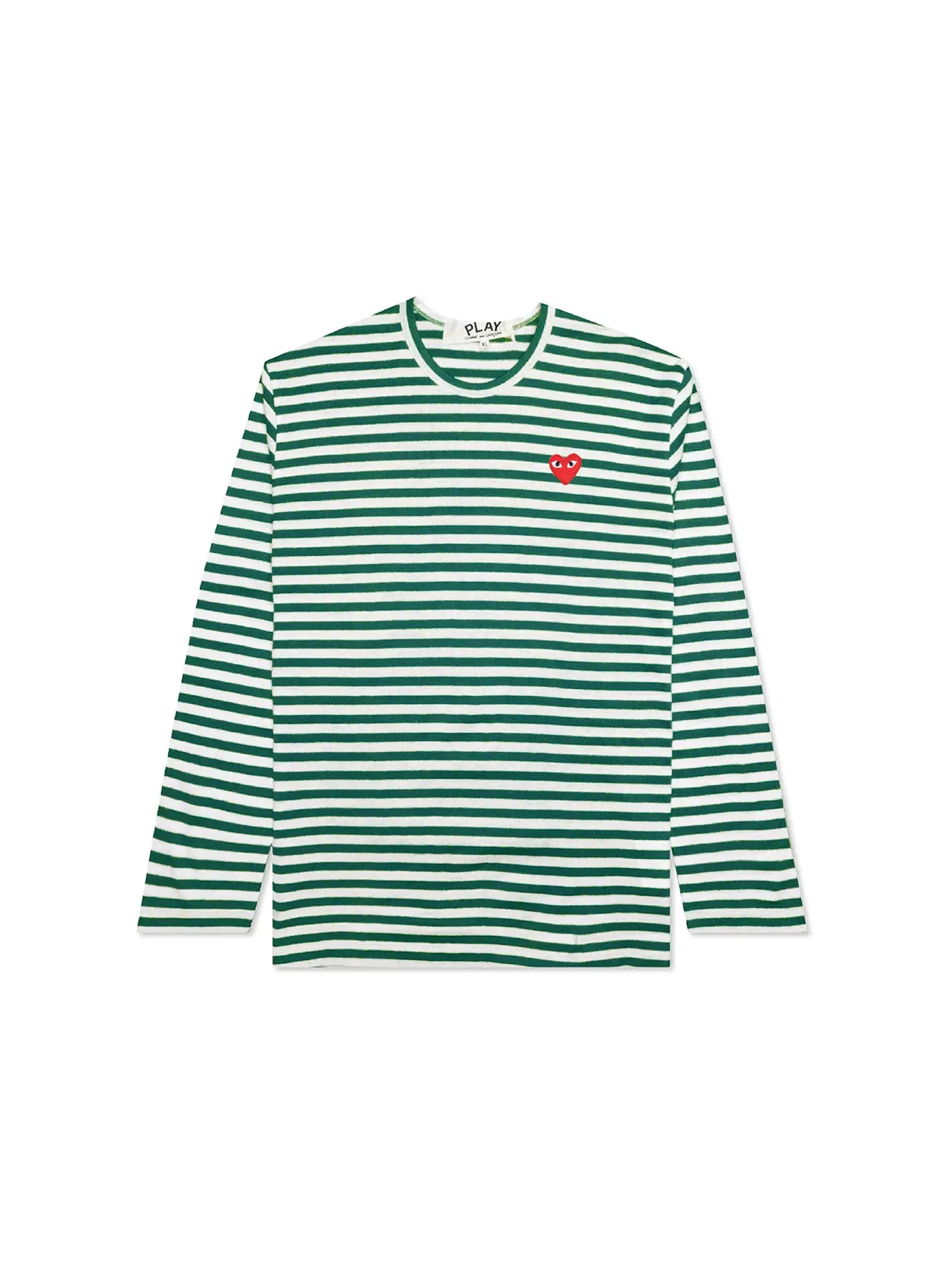 Женская футболка с длинным рукавом с принтом Big Red Heart Comme des Garcons PLAY — изображение 1 из 2, зеленый/белый