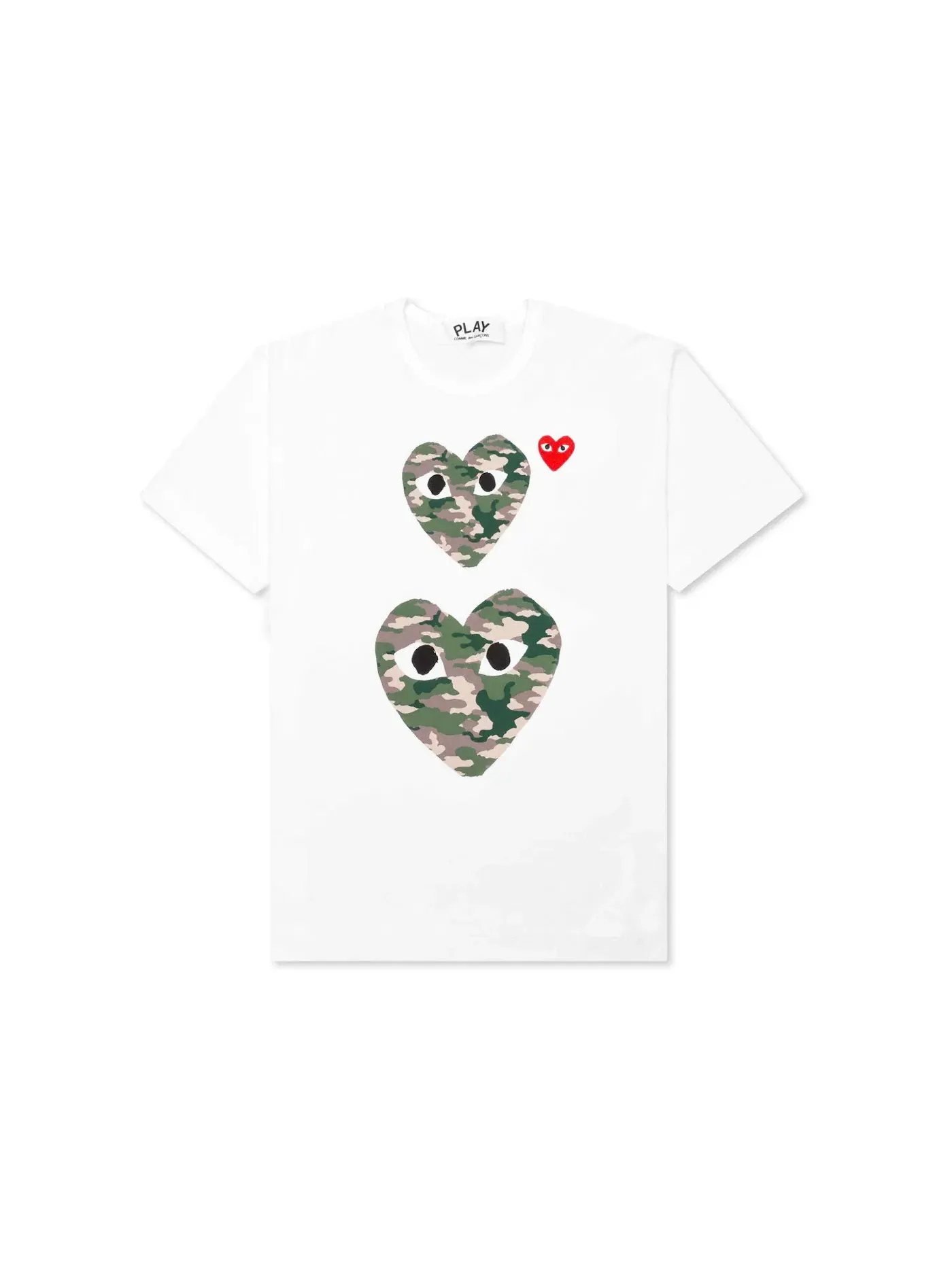 Женская футболка с принтом Camouflage Double Heart Comme des Garcons PLAY — изображение 1 из 2, белый