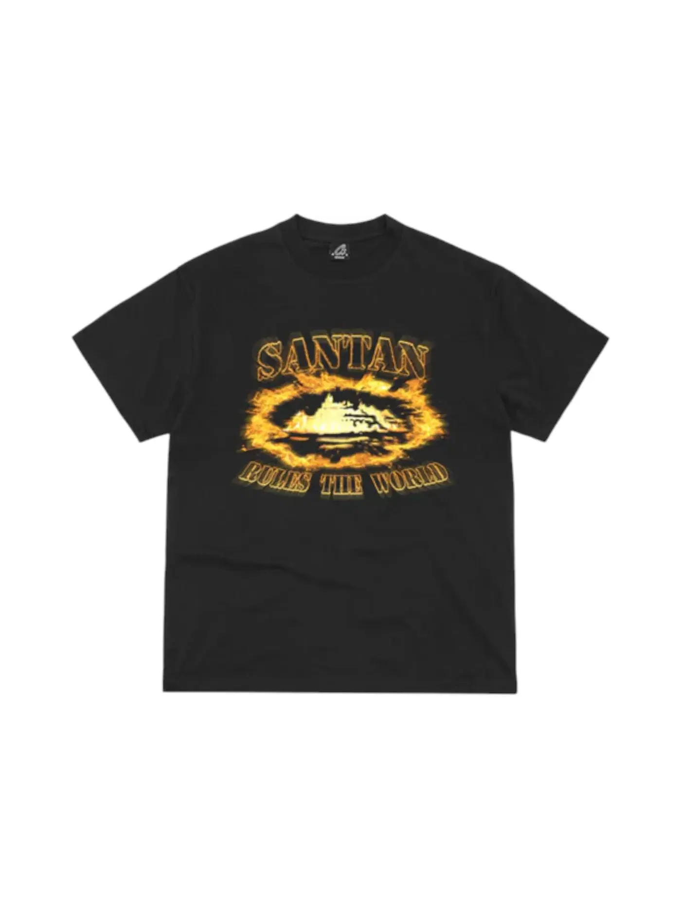 Мужская футболка с принтом Santan Alcatraz Tee Black Orange Flame Corteiz — изображение 1 из 1, черный/оранжевый