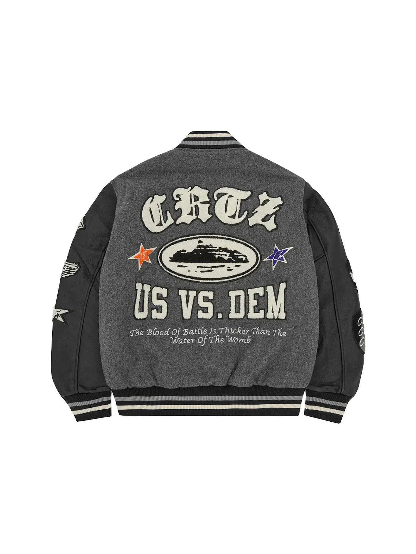 Мужская куртка с принтом Corteiz Us Vs Dem Varsity Jacket — изображение 3 из 3, серый