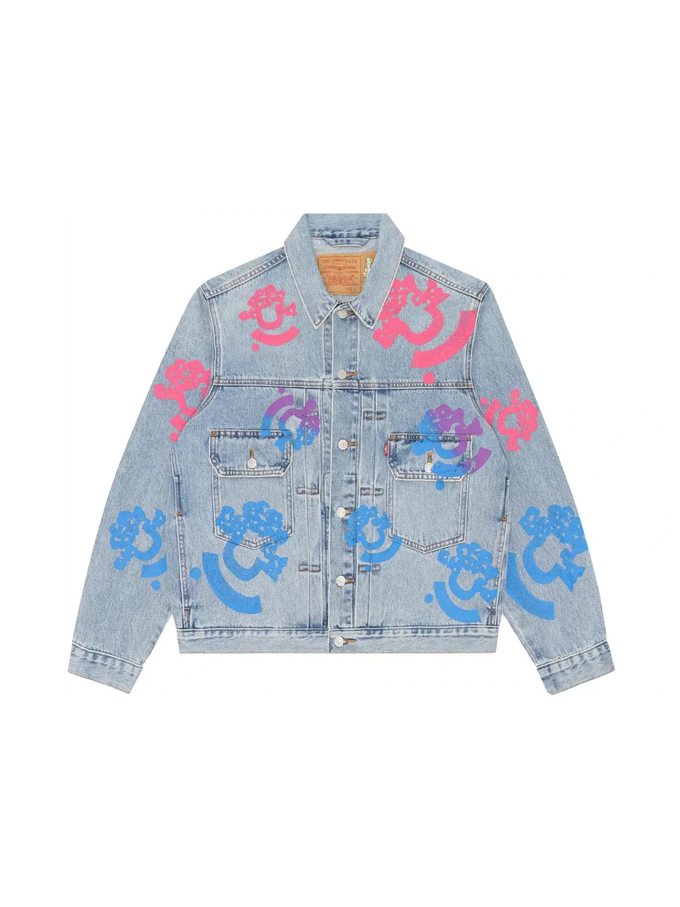 Мужская джинсовая куртка с принтом Jacket Denim Tears — изображение 1 из 2, розовый/синий