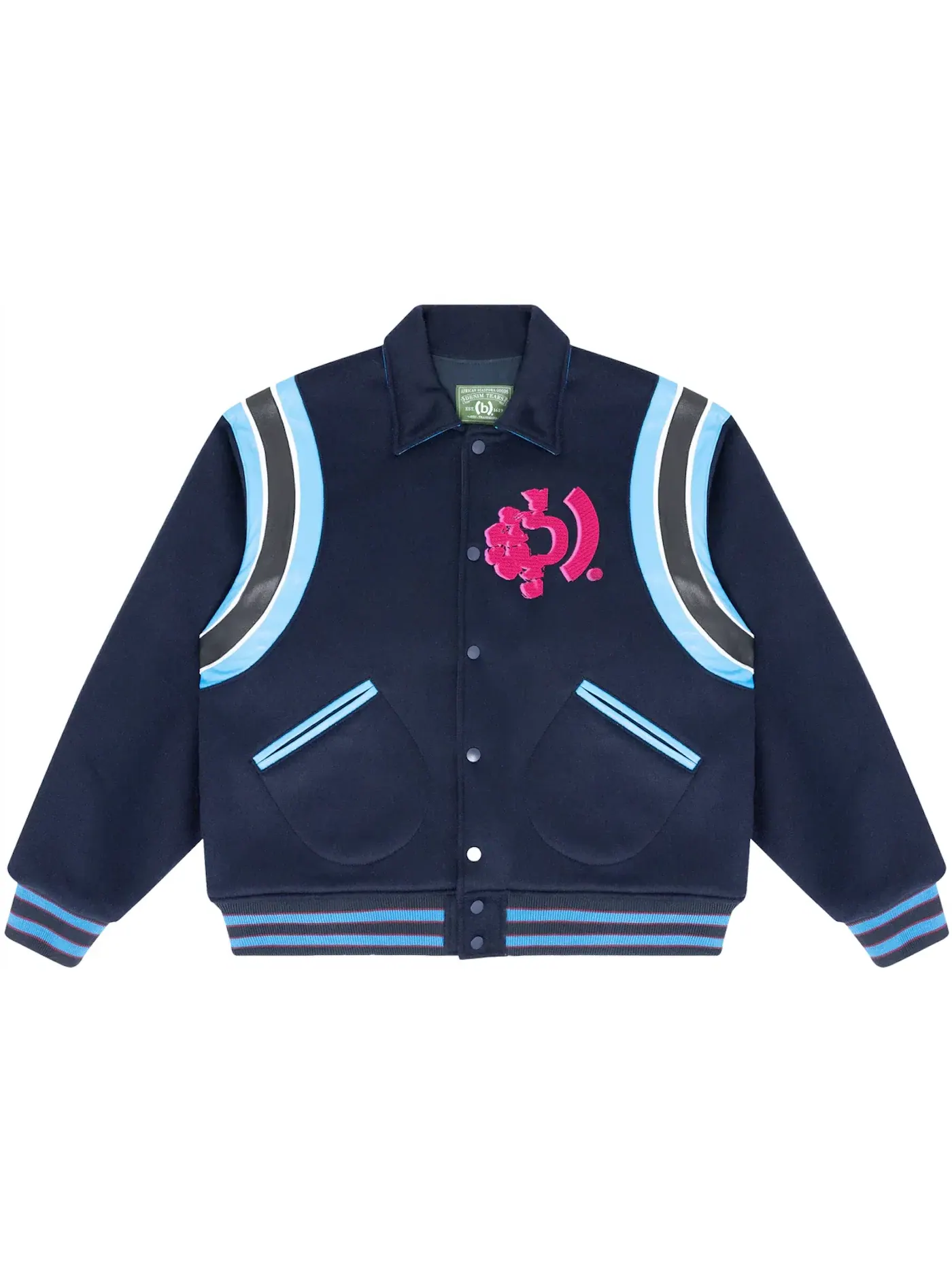 Мужская куртка-бомбер с принтом Denim Tears Bstroy Tears Varsity Jacket — изображение 2 из 2, темно-синий