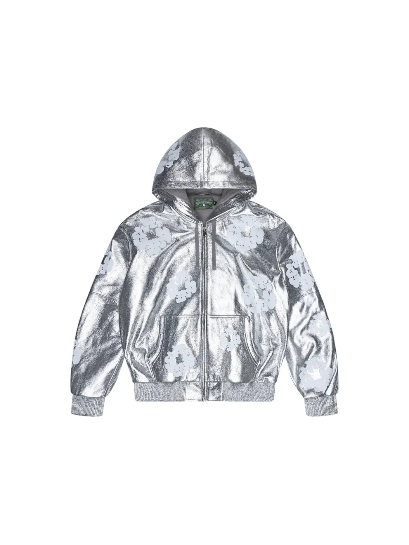 Мужская худи с принтом Denim Tears Leather Cotton Wreath Zip Hoodie — изображение 1 из 2, серебряный