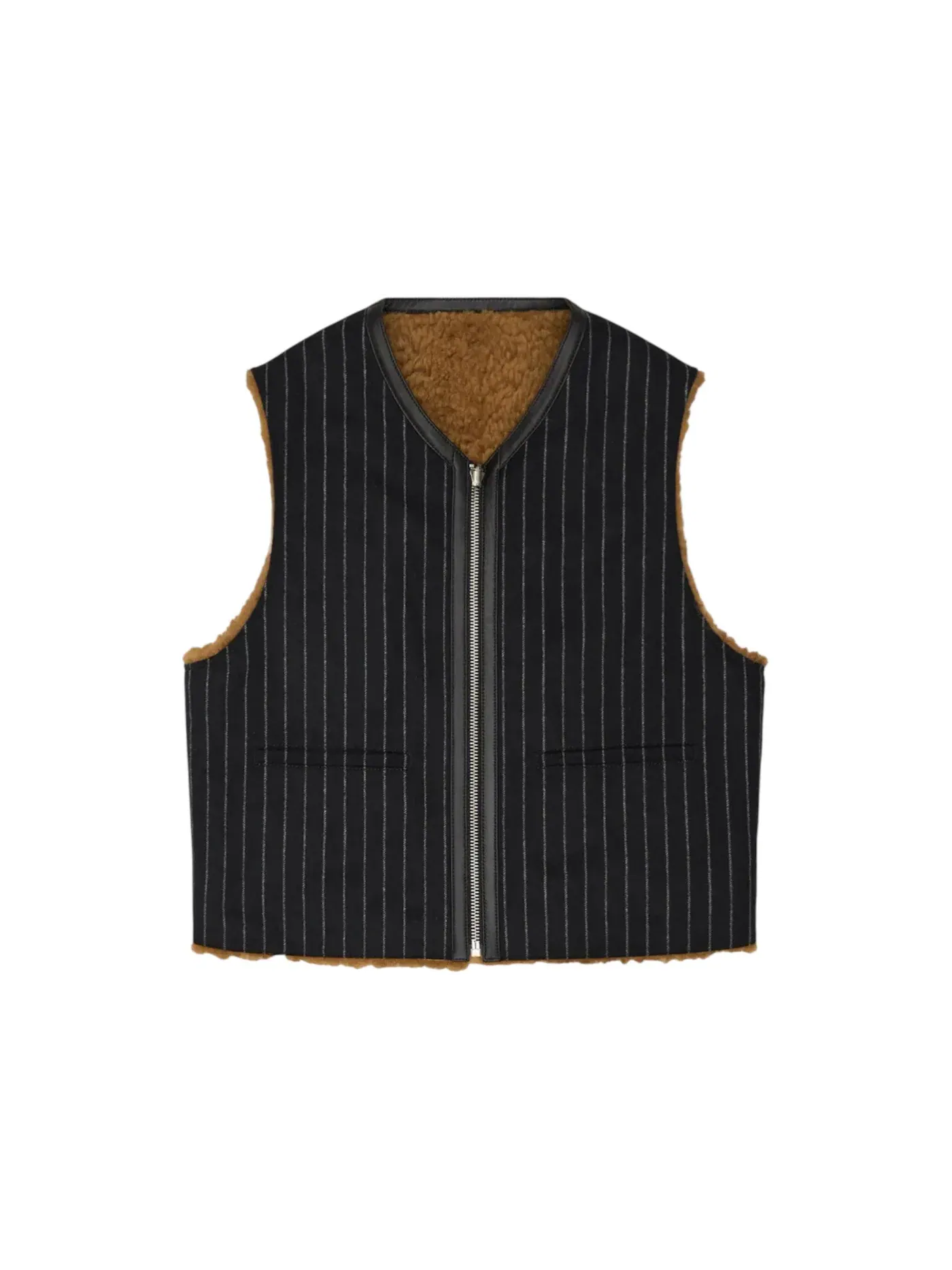 Мужской жилет двусторонний с принтом Denim Tears Reversible Pinstripe Shearling Vest — изображение 1 из 2, мульти