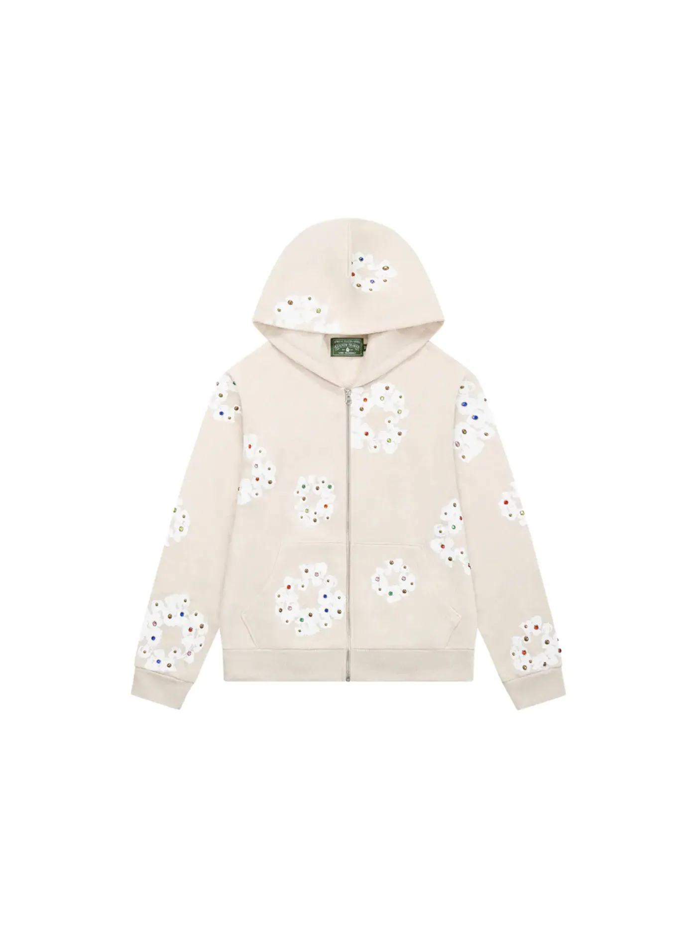 Мужская худи с принтом Rhinestone Cotton Wreath Zip Hoodie Denim Tears — изображение 1 из 2, овсяный