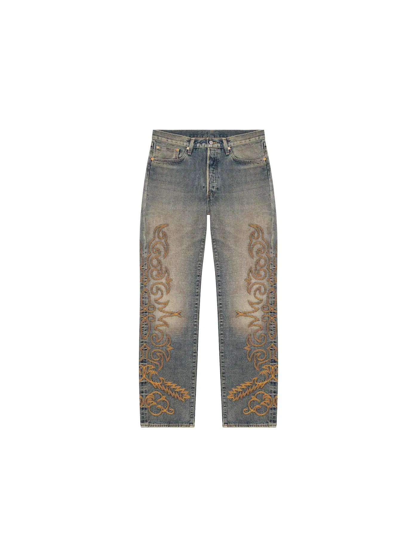 Мужские джинсы с декоративной строчкой Denim Tears Jeans — изображение 1 из 2, джинсовый синий