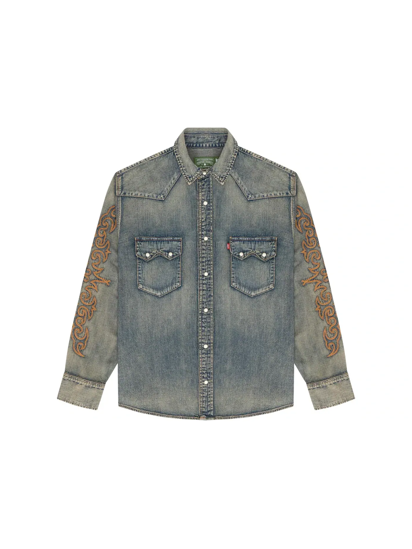 Мужская джинсовая рубашка из селвидж-денима Western Cotton Stitch Denim Tears — изображение 1 из 2, джинсовый синий
