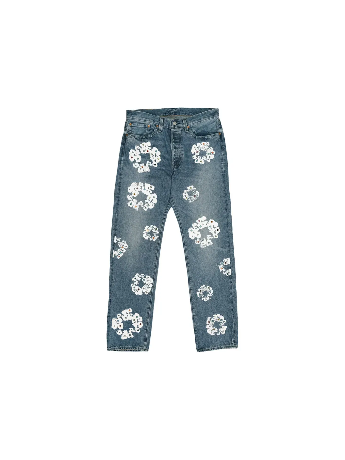 Мужские джинсы с принтом Denim Tears x Levis 501 Cotton Rhinestone Wreath — изображение 1 из 2, синий