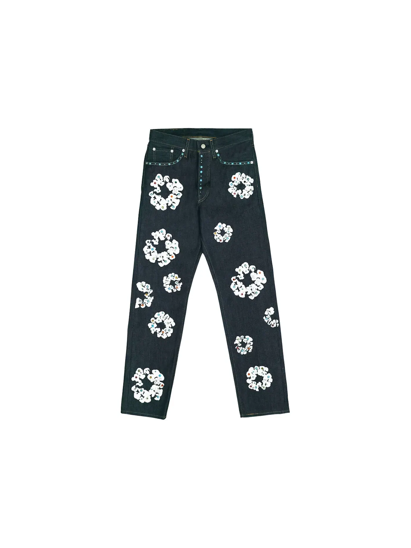 Мужские джинсы с принтом Denim Tears x Levis 501 Cotton Rhinestone Wreath Jeans, Raw — изображение 1 из 2