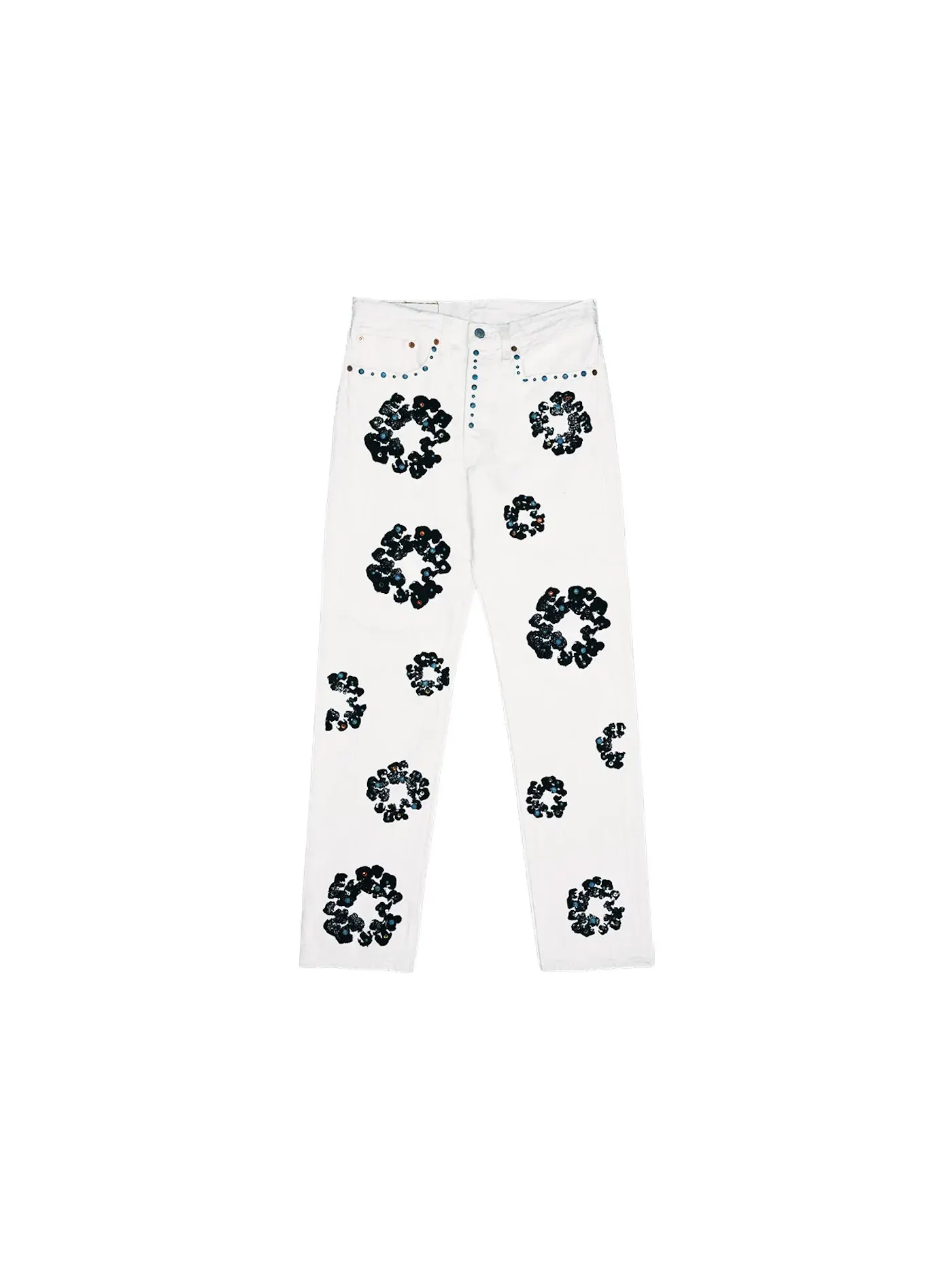 Мужские джинсы с принтом Denim Tears x Levis 501 Cotton Rhinestone Wreath Jeans — изображение 1 из 2, белый