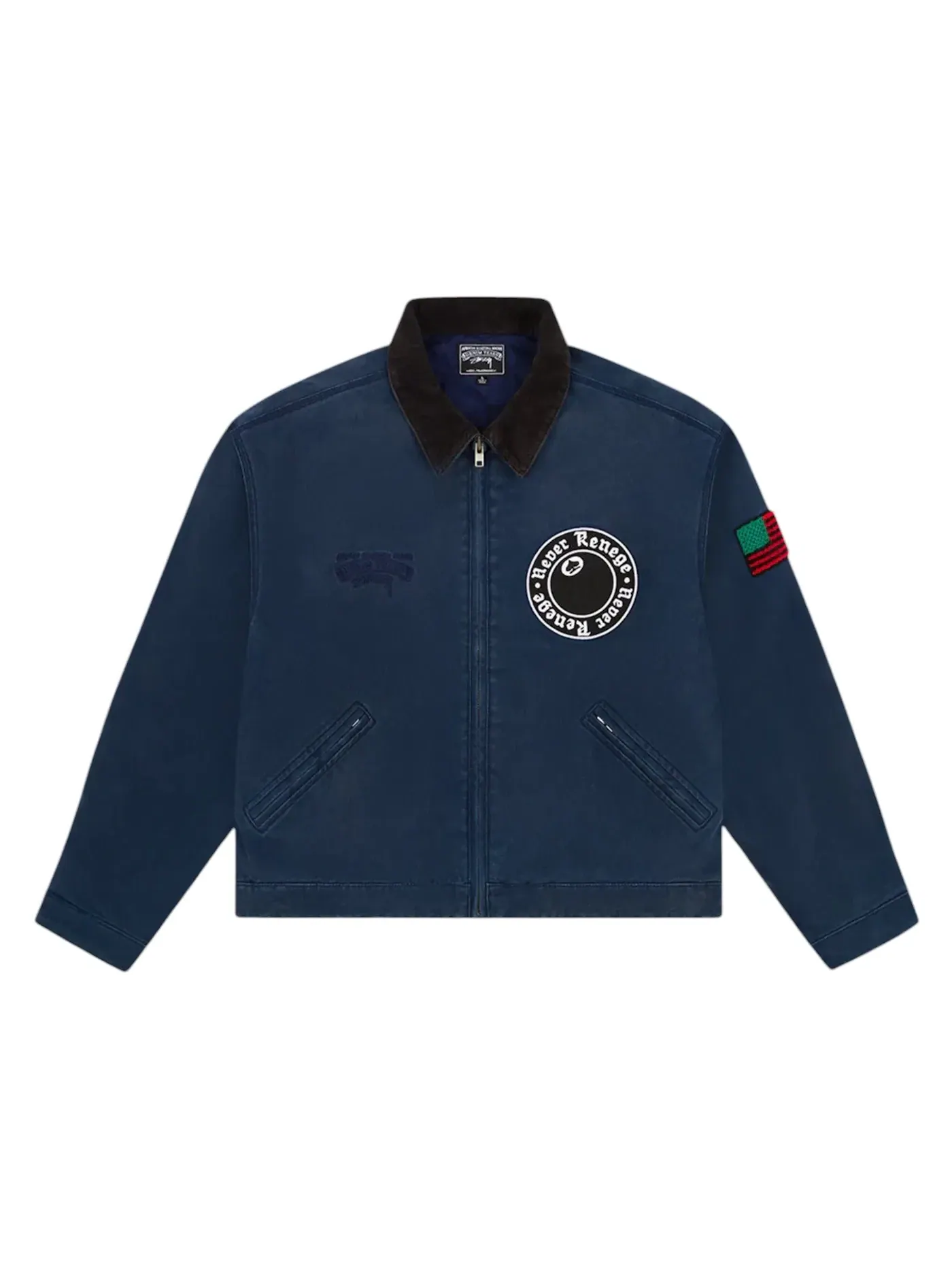 Мужская рабочая куртка из хлопкового канваса Denim Tears x Stussy Never Renege — изображение 1 из 2, темно-синий/черный