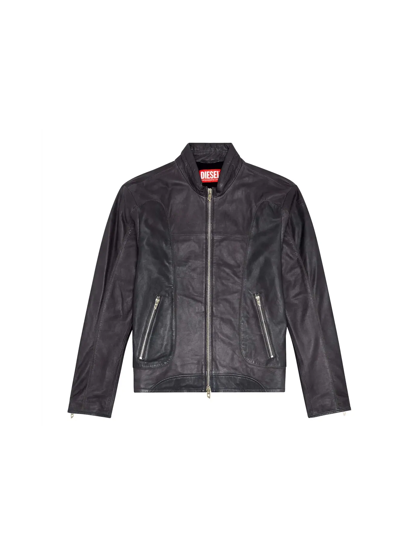 Мужская байкерская кожаная куртка с отделкой Jacket with Piping Diesel — изображение 1 из 1, черный