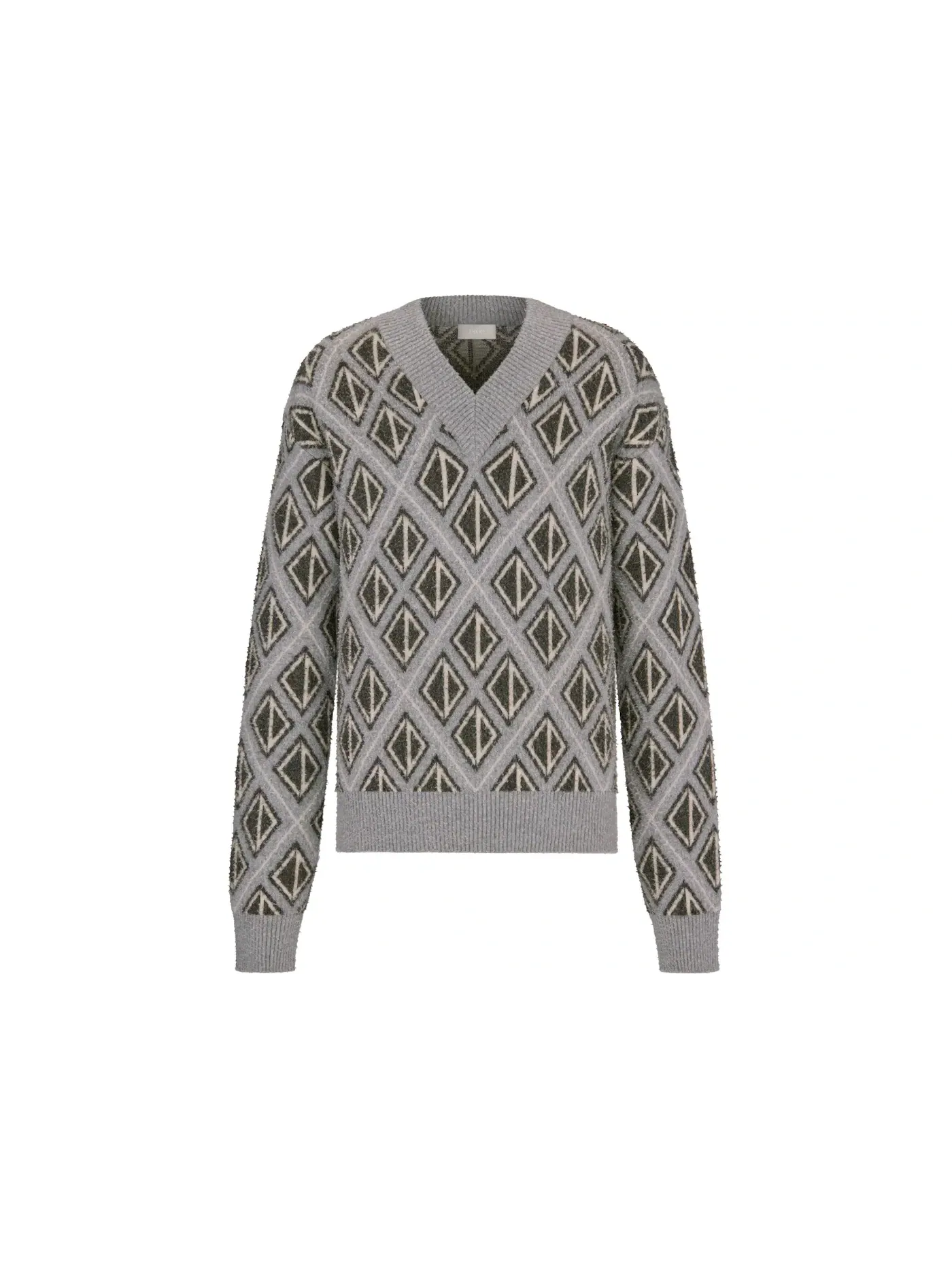 Мужской свитер с ромбовидным мотивом CD Diamond Sweater with CD Diamond Motif Dior — изображение 1 из 2, серый
