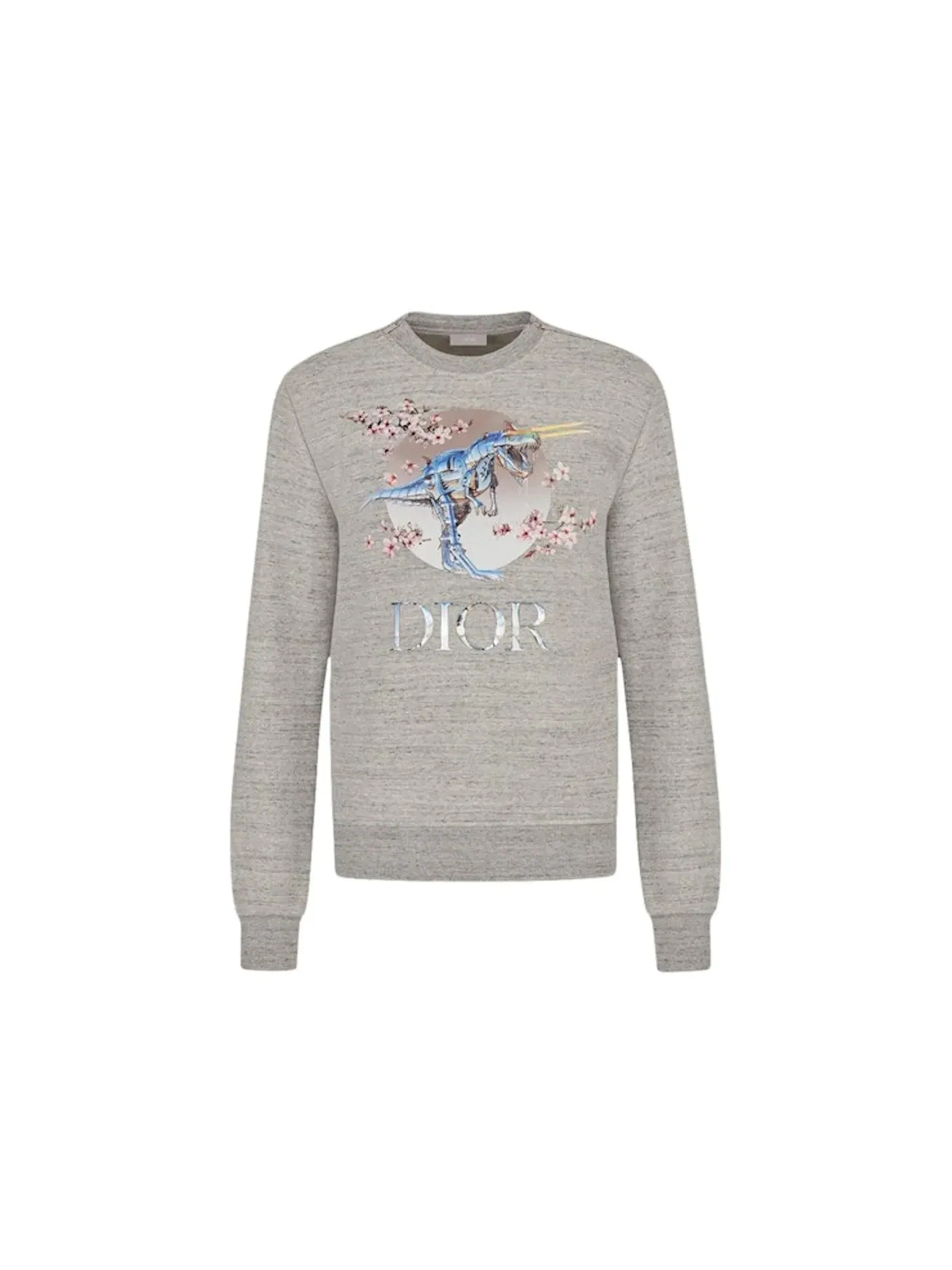 Мужской свитшот с принтом Tyrannosaurus Rex Cherry Blossom Dior — изображение 1 из 1, серый