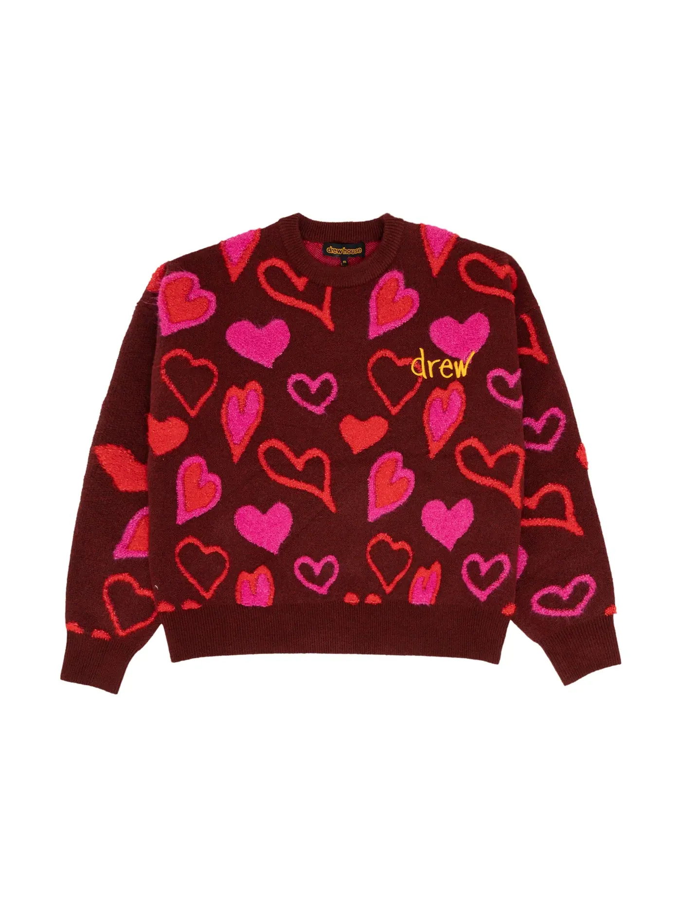 Мужской свитер с принтом Scribble Hearts drew house — изображение 1 из 2, бордовый