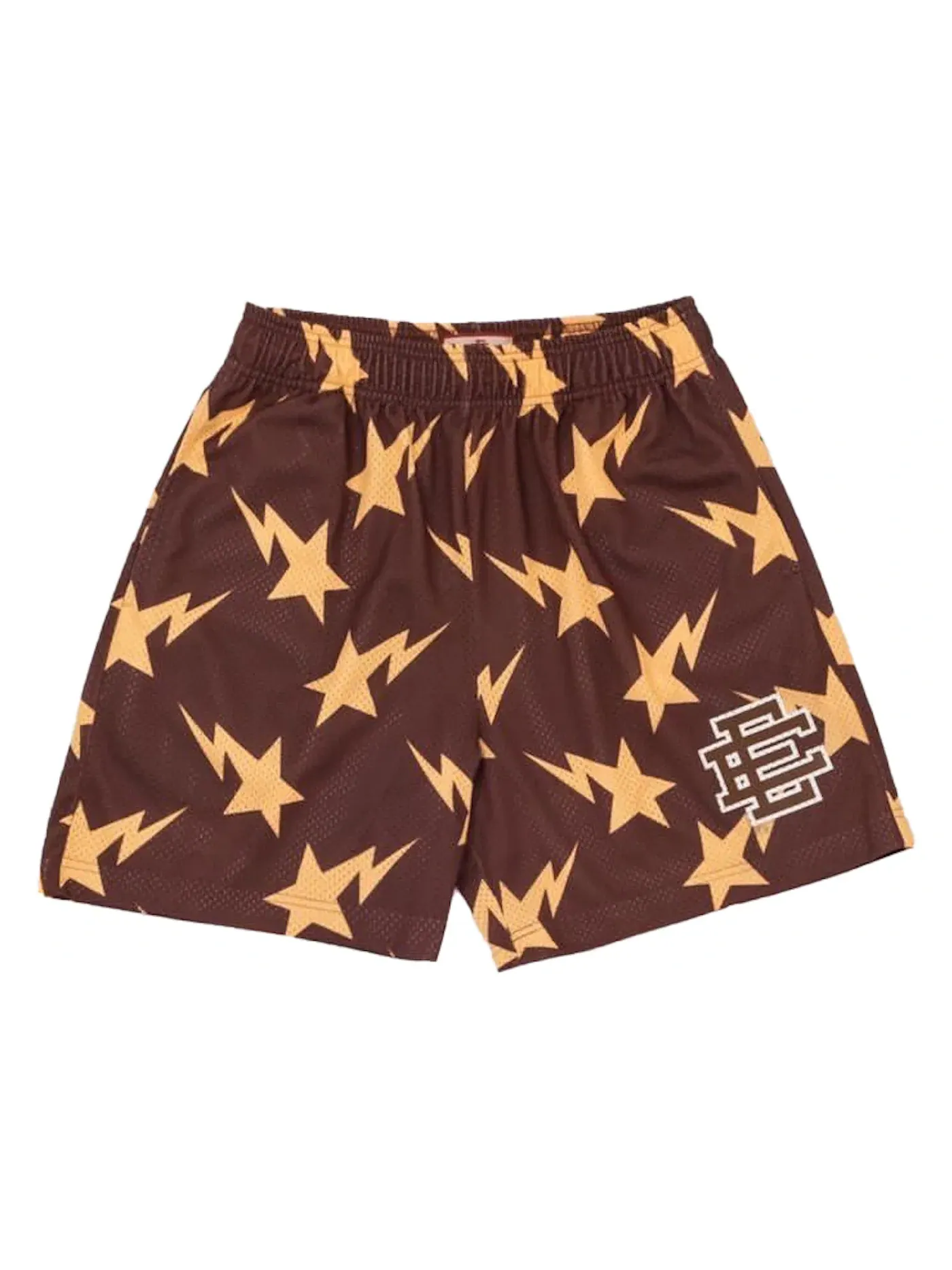 Мужские шорты из сетки с принтом Eric Emanuel x BAPE Miami Basic Short Eric Emanuel — изображение 1 из 1, коричневый/желтый