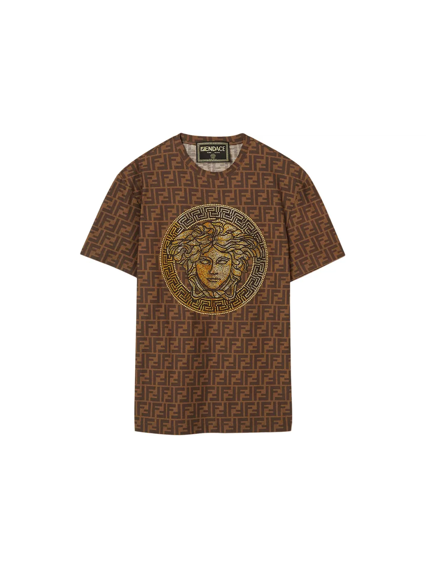 Мужская футболка с принтом Fendi Fendace FF T-shirt Brown/Gold — изображение 1 из 1