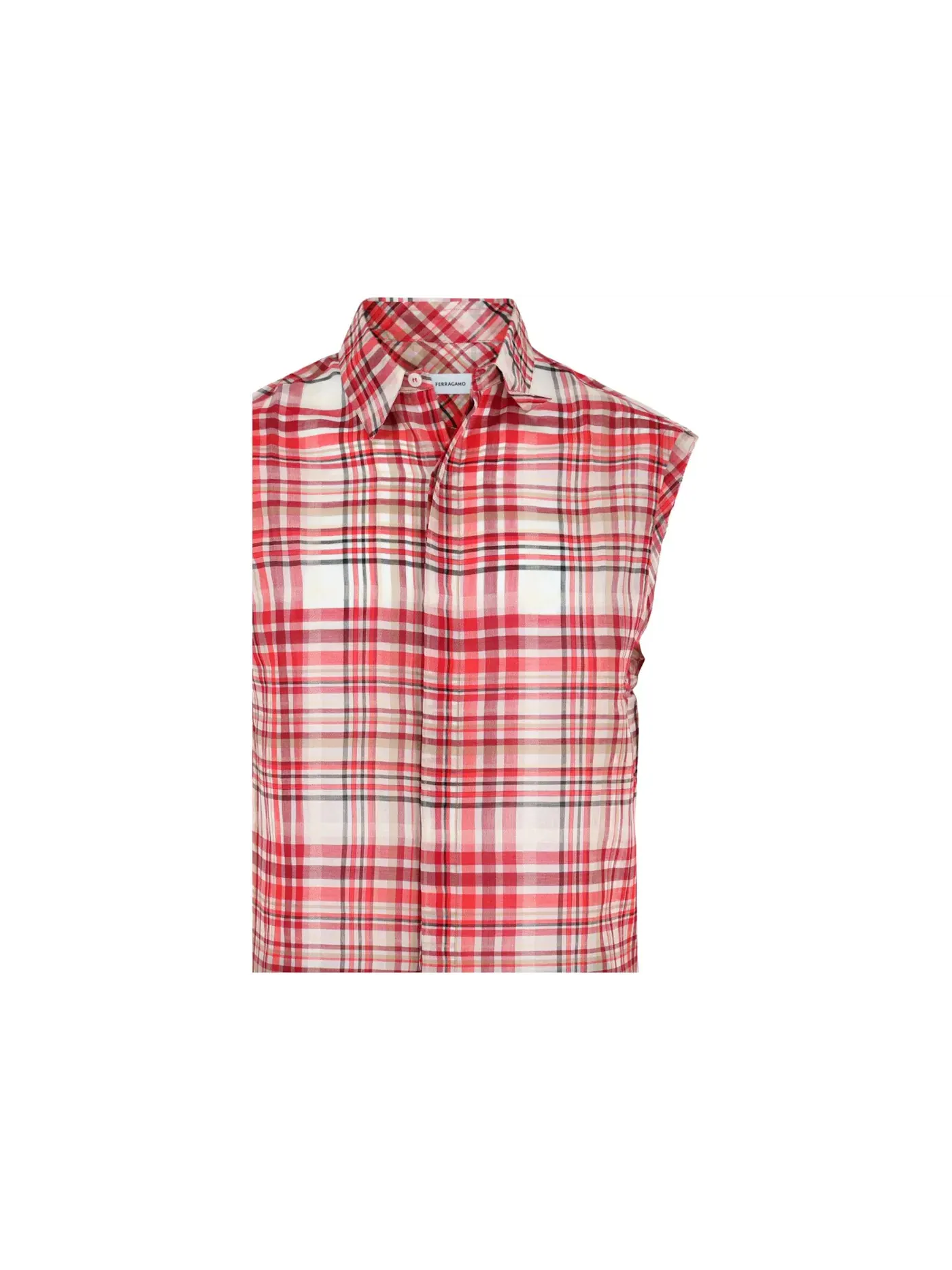 Мужская безрукавная рубашка с принтом Plaid Print Ferragamo — изображение 3 из 3, красный белый