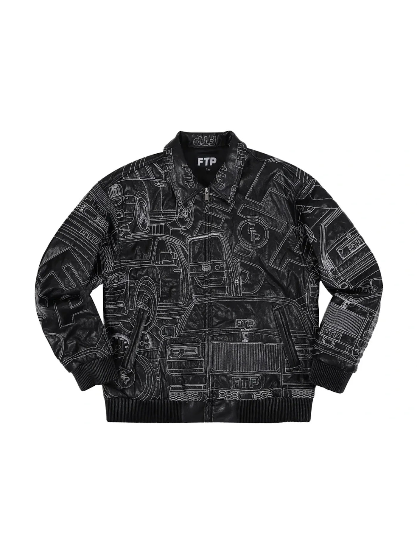 Мужская куртка из кожи с принтом FTP Big Body Leather Jacket — изображение 1 из 2, черный