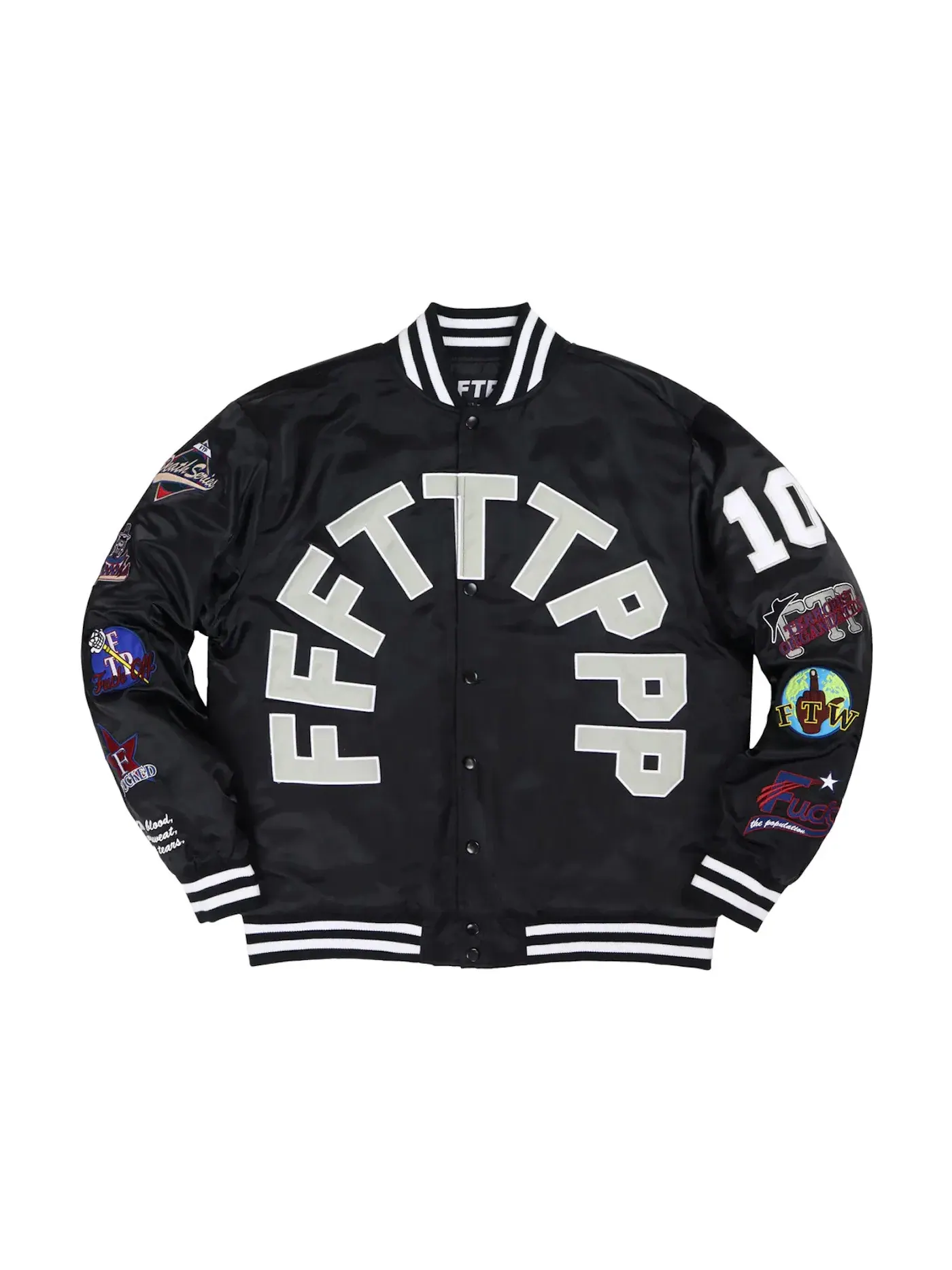 Мужская куртка-бомбер с принтом FTP League Varsity Jacket — изображение 1 из 2, черный