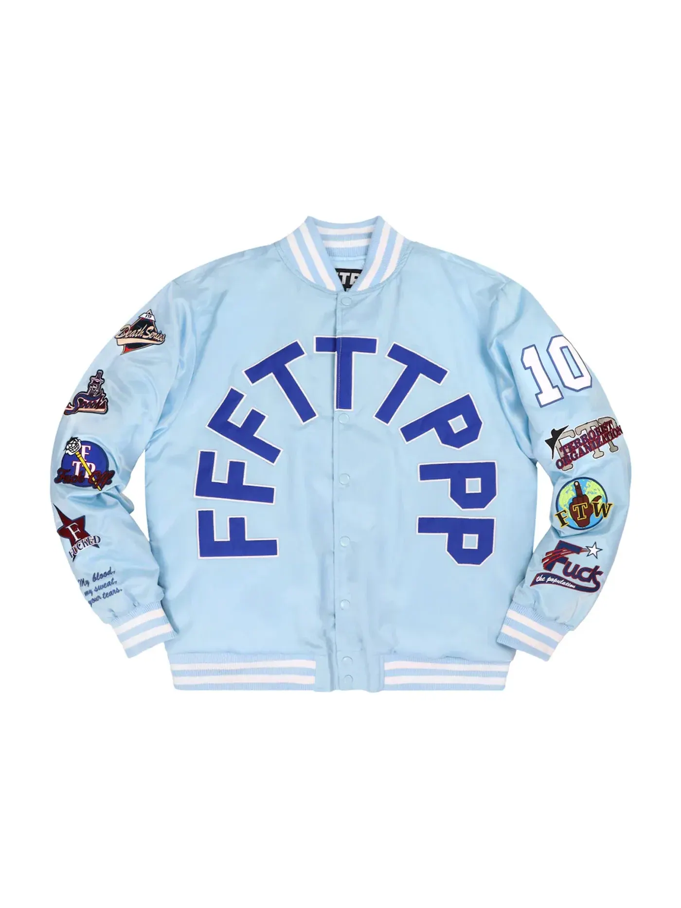 Мужская куртка-бомбер с принтом FTP League Varsity — изображение 1 из 2, светлый синий
