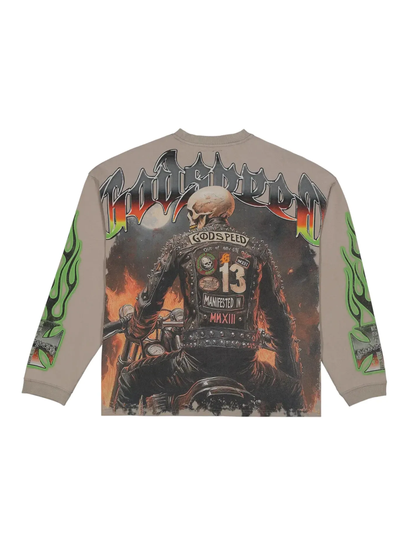 Мужская футболка с принтом Godspeed Biker Nation — изображение 1 из 2, серый